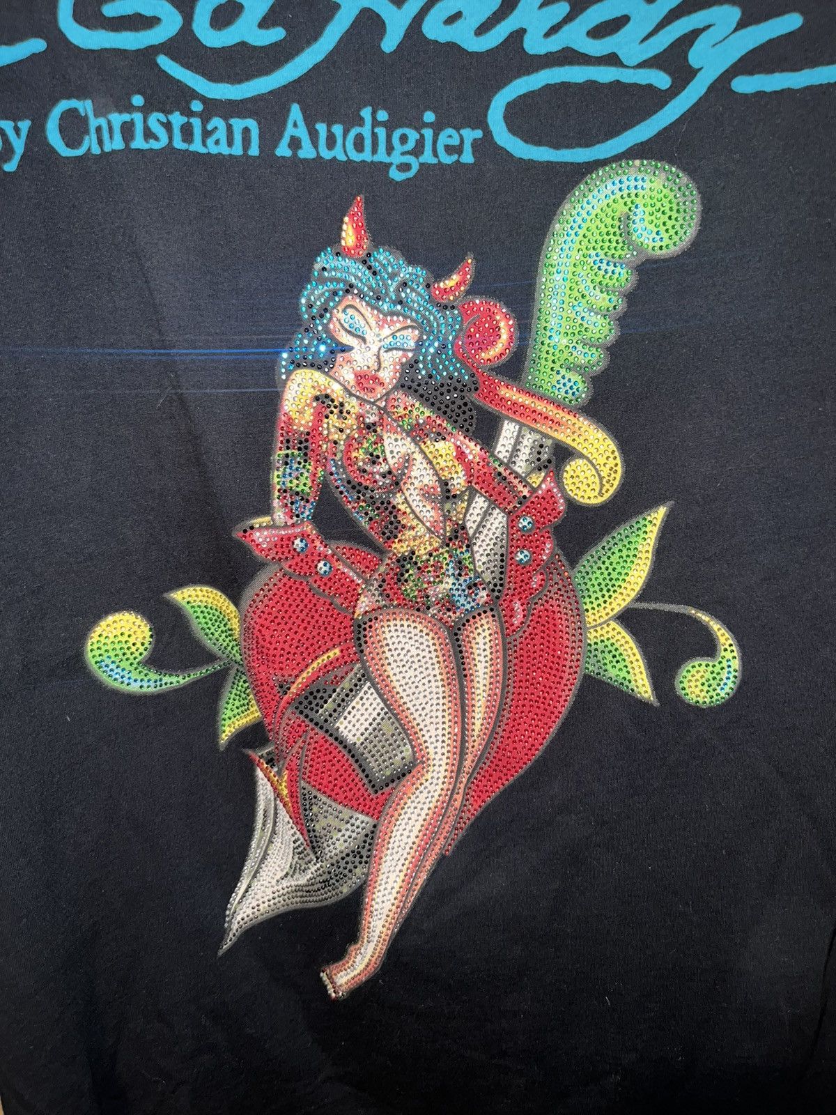 Christian Audigier × Ed Hardy × Vintage Vintage Ed Hardy Devil Women Swarovski Tee Sz L Size US L / EU 52-54 / 3 - 2 Thumbnail
