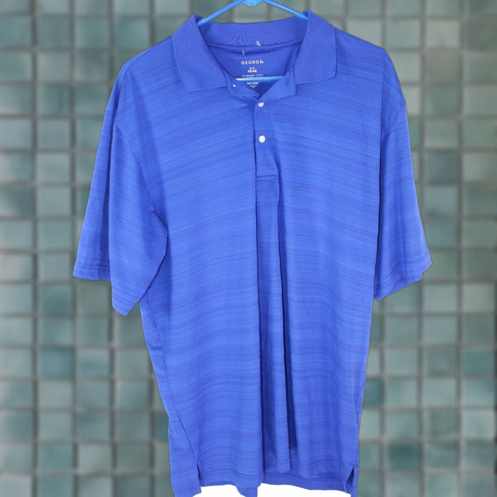 George George Knit Blue Striped Golf Polo Shirt Men's Adult Large 42-44 Size US L / EU 52-54 / 3 - 1 Thumbnail