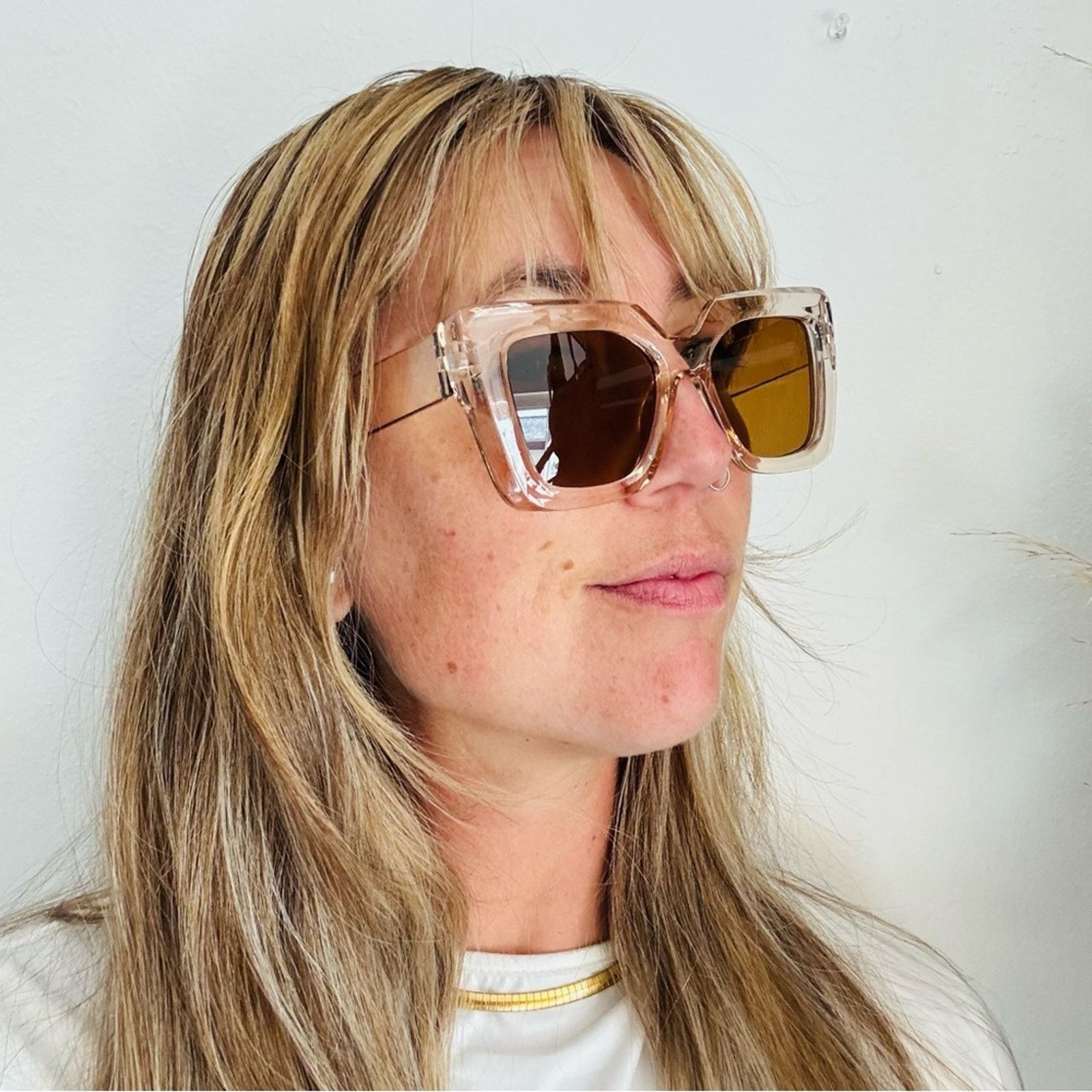 Nordstrom NEW NORDSTROM Clear Brown $78 Oversized Plastic Sunglasses Size ONE SIZE - 11 Thumbnail