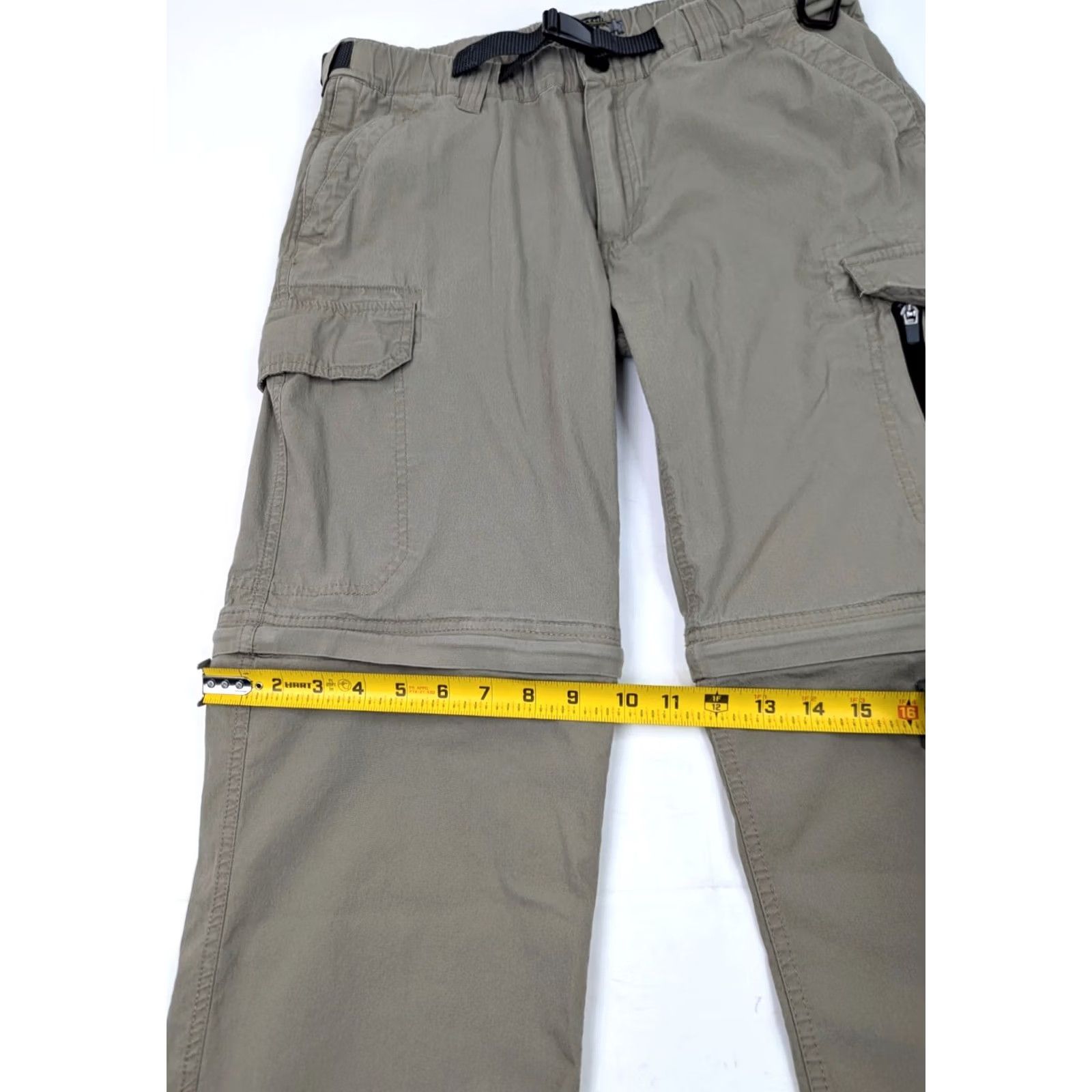 Vintage BC Clothing Convertible Cargo Pants / Shorts, Men 32 Beige Canvas Belted 5-Pocket Cargo Convertible Zip-Off Legs Pants Size US 32 / EU 48 - 3 Thumbnail