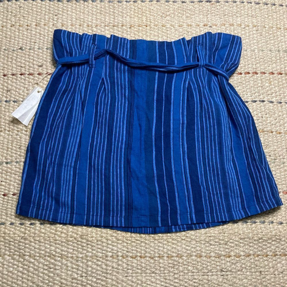 Indigo Indigo Rein, Linen Blend Striped Mini Skirt, Belted Tie, Jun Size 36" / US 14 / IT 50 - 10 Thumbnail