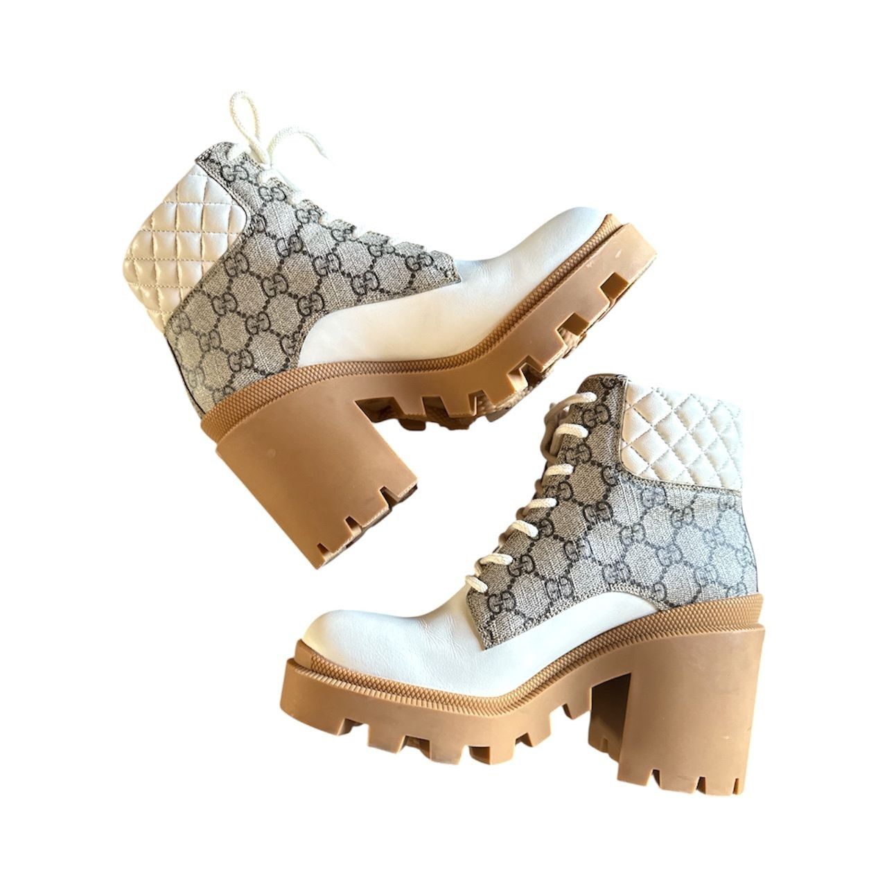 Gucci GUCCI Apollo GG Monogram Combat Boots EU 38 US 8 White Beige Size US 8 / IT 38 - 4 Thumbnail