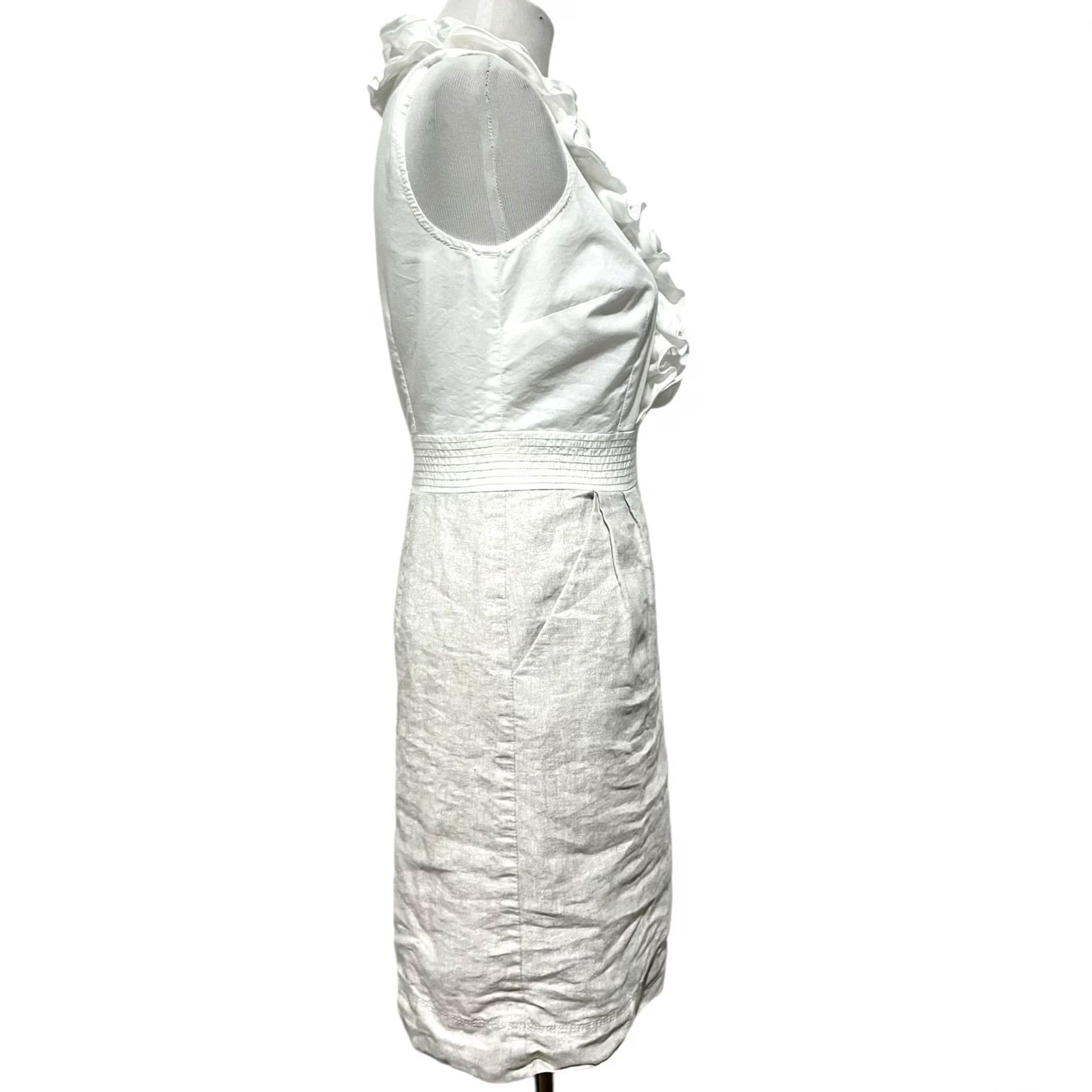 Loft LOFT Petites Pencil Dress White Cream w/ Metallic Ruffle V-Neck Pockets Sz 4P Dress Women Pencil Dress Size S / US 4 / IT 40 - 7 Thumbnail