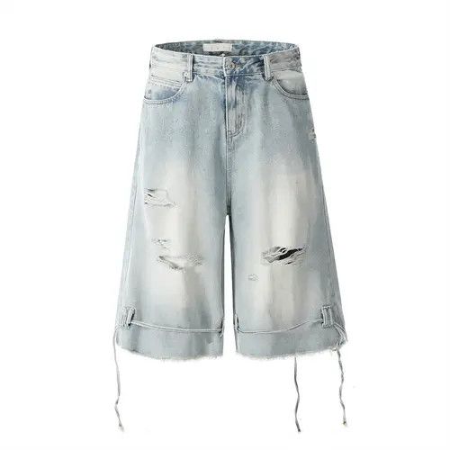 Japanese Brand × Jean Punk distressed loose straight ripped washed denim shorts Size US 32 / EU 48 - 1 Thumbnail