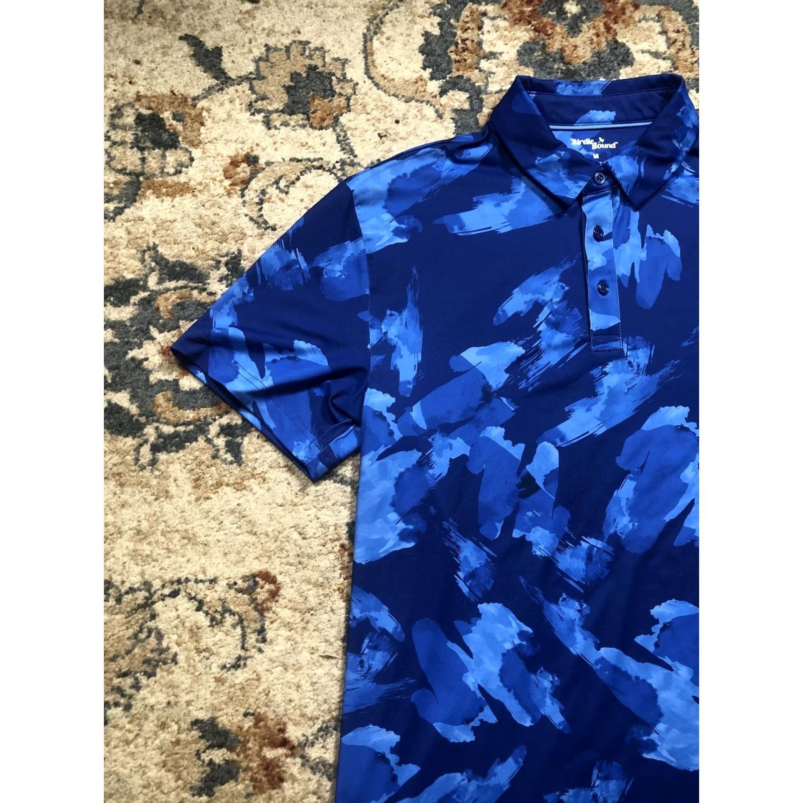 Vintage Birdie Bound Polo Shirt Mens Medium Blue Brushstroke Golf Performance Stretch Size US M / EU 48-50 / 2 - 2 Thumbnail