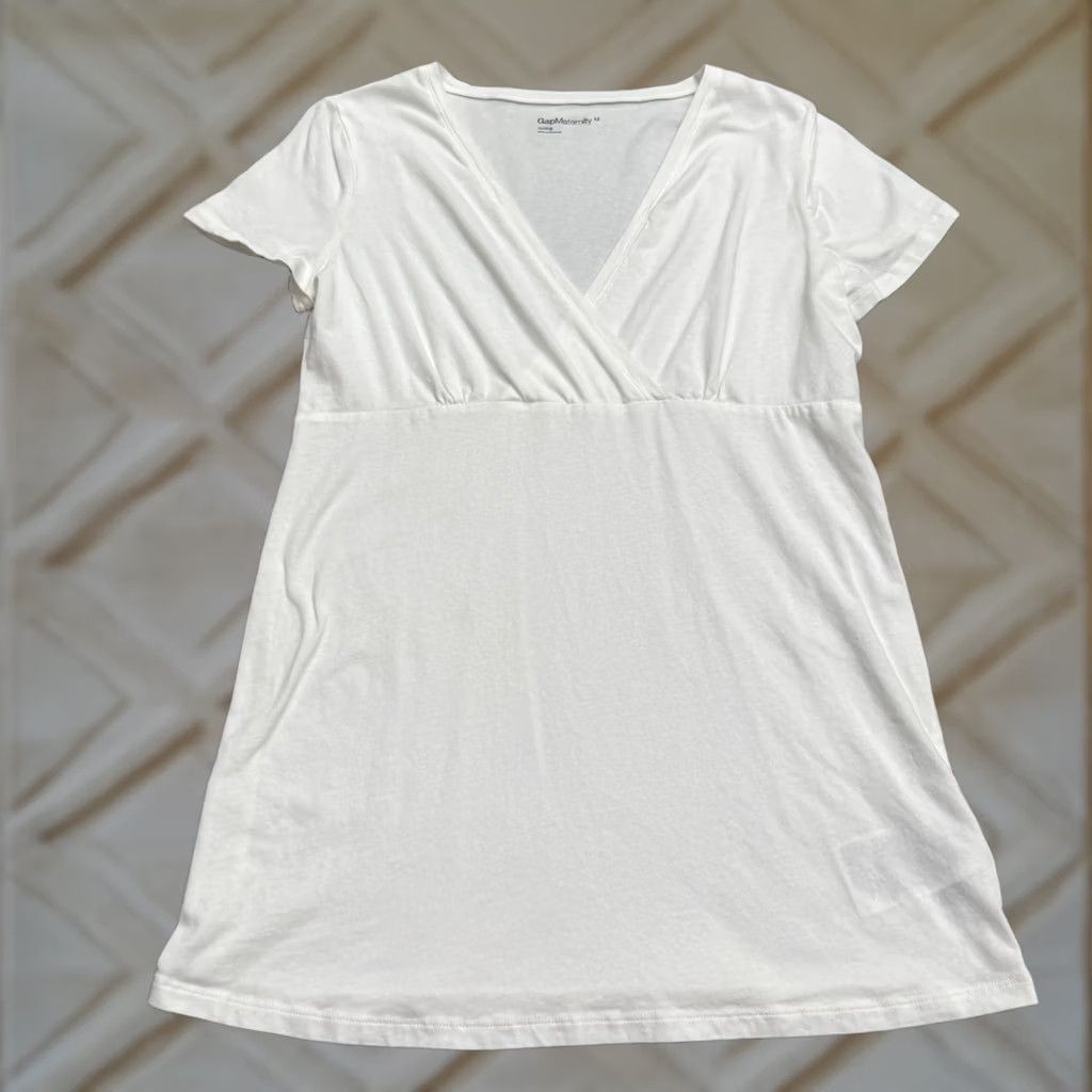 Gap Gap Maternity Tunic Top Womens Medium White Cotton Stretch V-Neck Short Sleeve Casual Shirt Size M / US 6-8 / IT 42-44 - 1 Thumbnail