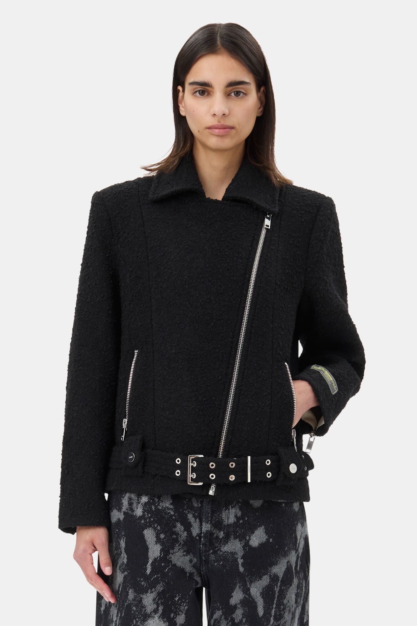 Ganni o1s22i1n0525 Textured Boucle Wool Jacket in Black Size XXS / US 00 / IT 34 - 2 Thumbnail