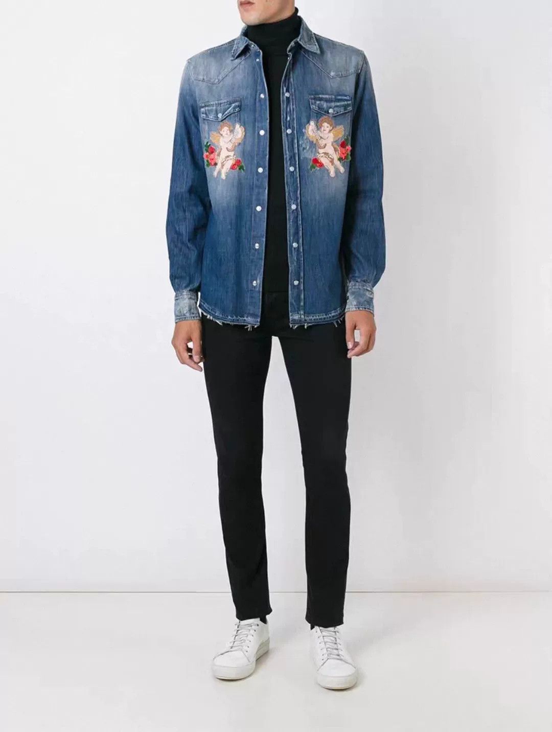 Dolce & Gabbana Dolce & Gabbana Angel Embroidery Denim Shirt Size US M / EU 48-50 / 2 - 1 Thumbnail