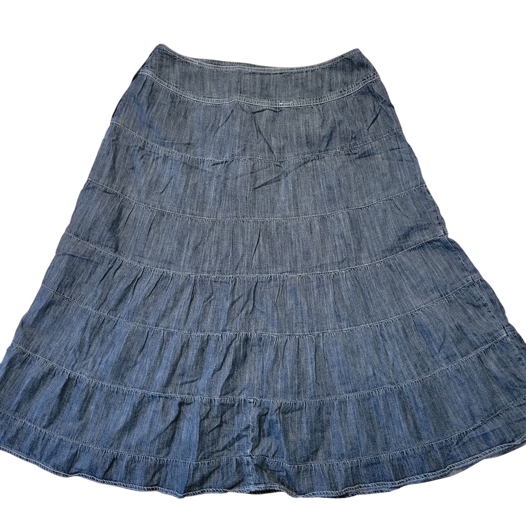 Other Live A Little Tiered Denim Maxi Skirt 16W Lightweight Flowy Size 37" - 3 Thumbnail
