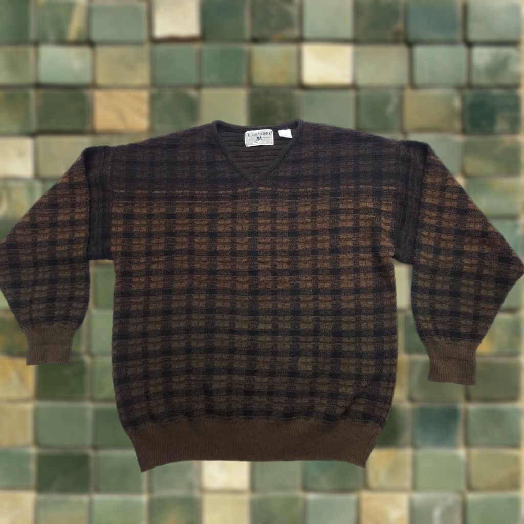 IDEA VINTAGE Idea Uomo Sweater Mens M Plaid Brown 90s Italy Knit Pullover Crew Neck Size US M / EU 48-50 / 2 - 1 Thumbnail