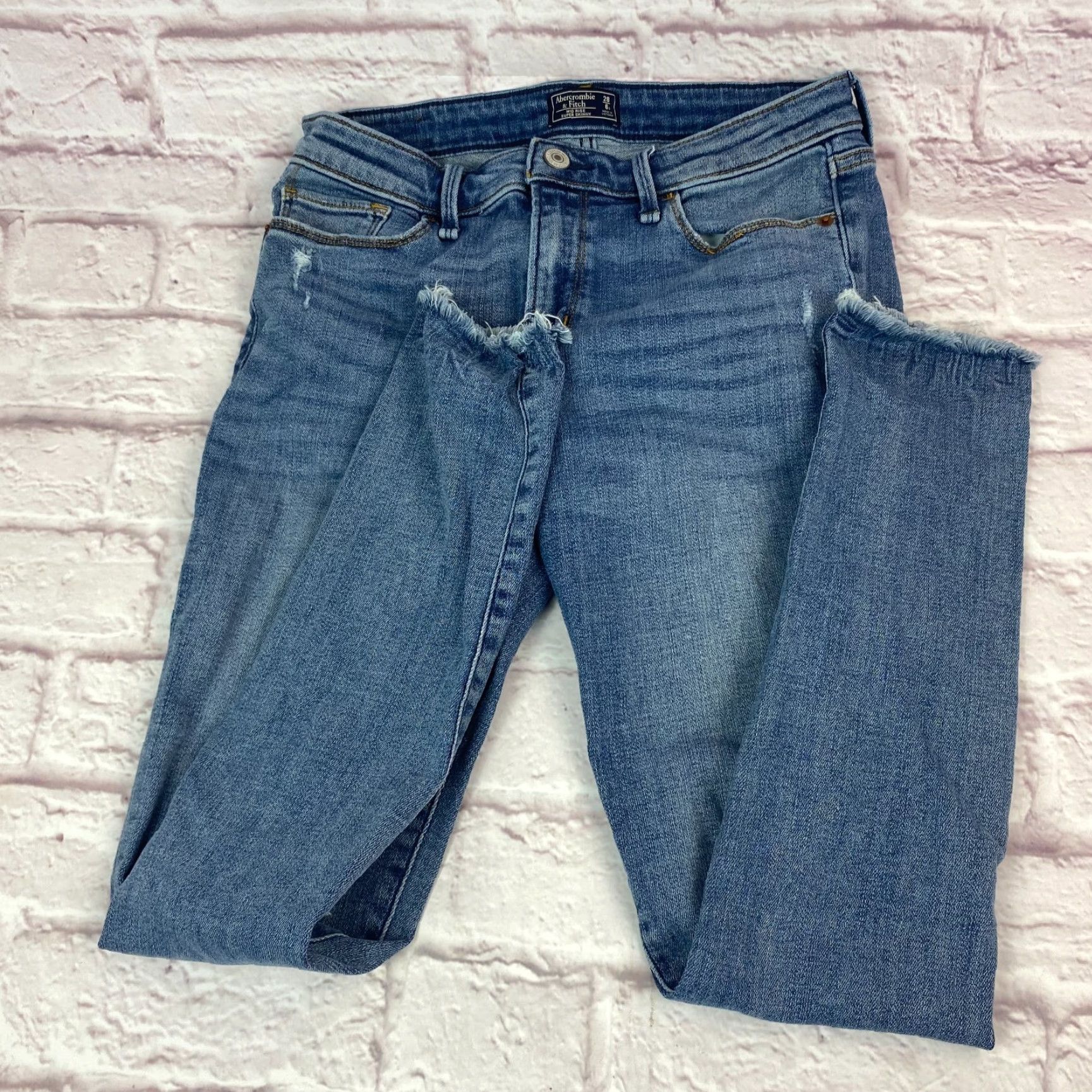 Abercrombie & Fitch VINTAGE Abercrombie & Fitch Junior Womens Super Skinny Size 28 Short Mid-Rise Distressed Jeans 90s Womens Size 28" / US 6 / IT 42 - 2 Thumbnail