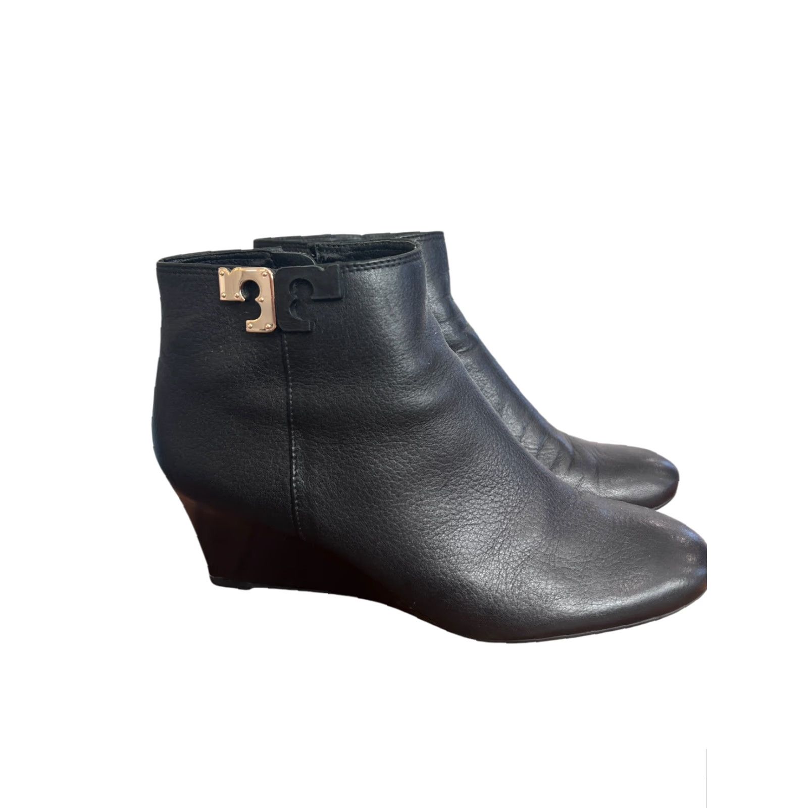 Tory Burch Tory Burch Brooke Black Ankle Wedge Boots Woman Size 9 EUC Pebbled Leather Leather M" Size US 9 / IT 39 - 5 Thumbnail