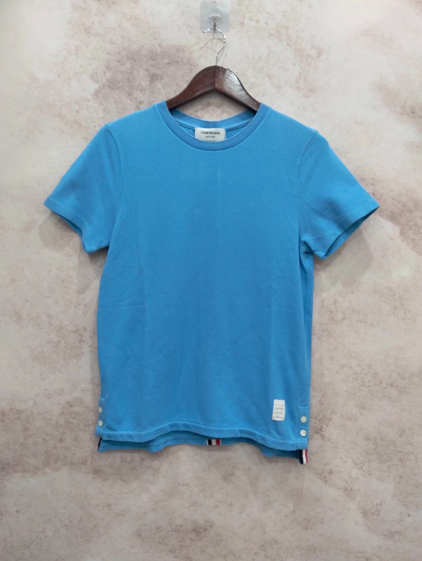 THOM BROWNE Blue Back Stripe Short-Sleeve 0