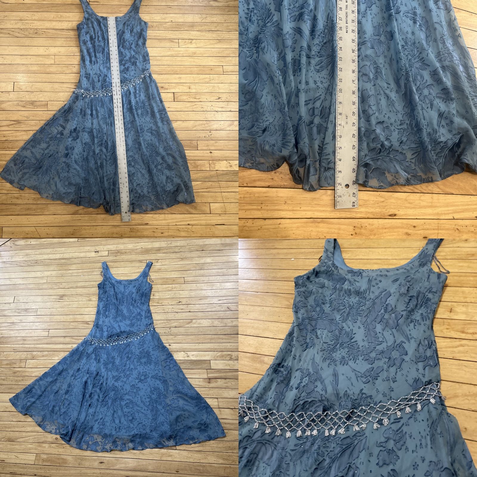 Alex Evenings VINTAGE Alex Evenings Dress 14P Blue Floral Beaded Fairy Y2k Occasion Formal Fringe 14P Dress Size XL / US 12-14 / IT 48-50 - 8 Thumbnail