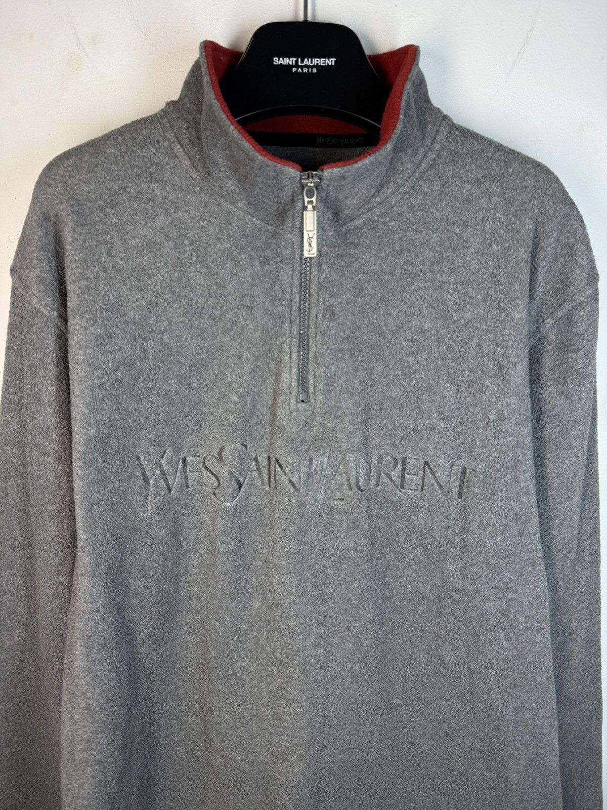 Yves Saint Laurent Fleece YSL Sweatshirt Quarter Zip Big Logo Vintage Sweater Size US L / EU 52-54 / 3 - 17 Thumbnail