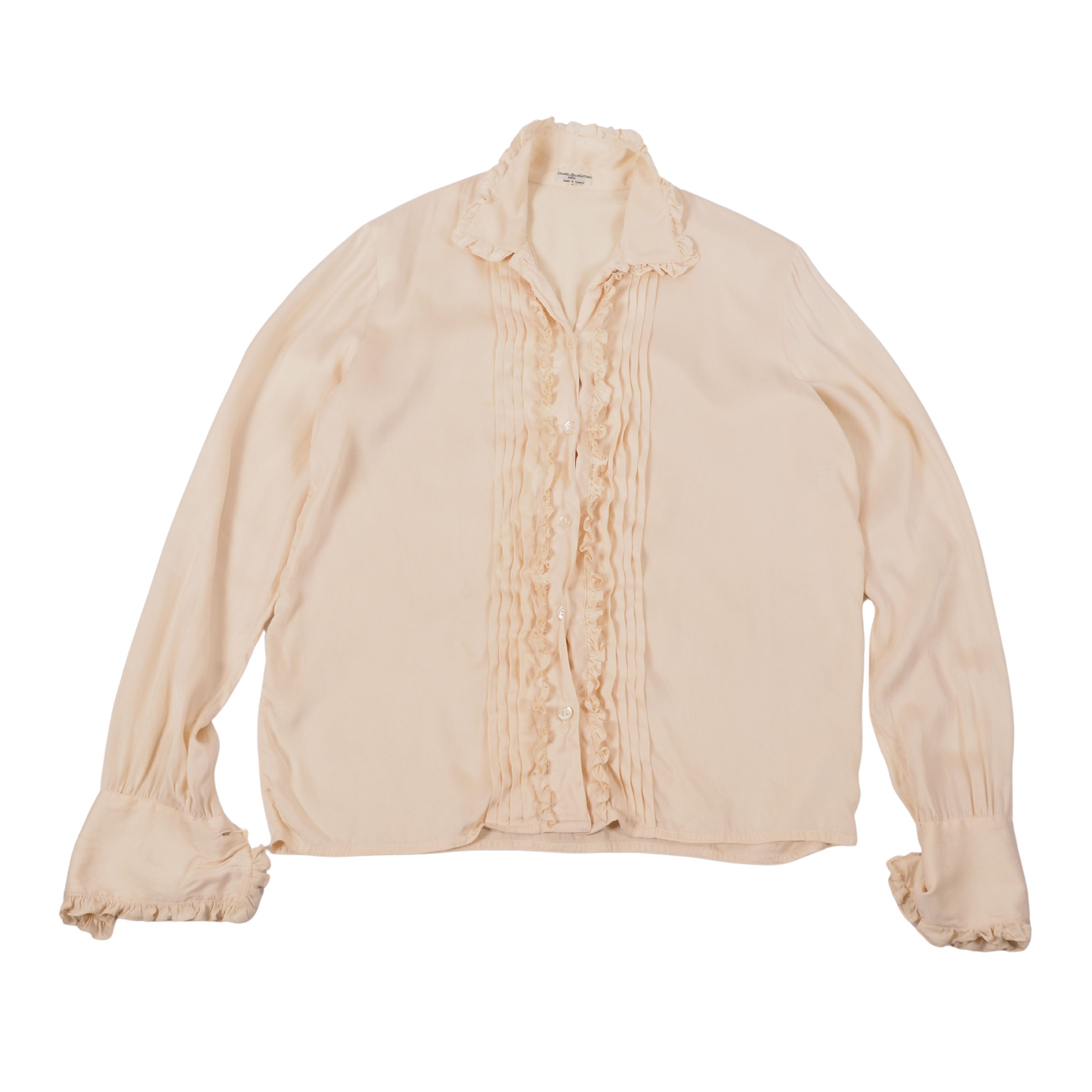 Chanel × Vintage Chanel Creations Vintage 70s 80s Ivory Silk Satin Blouse Size S / US 4 / IT 40 - 2 Thumbnail