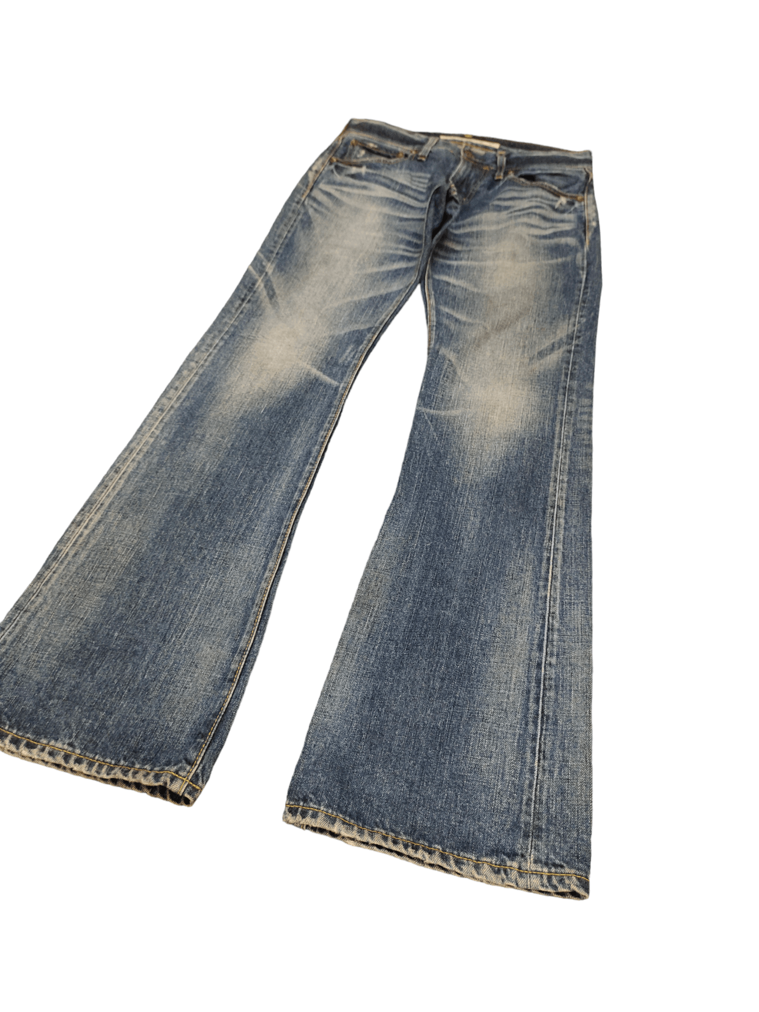image of If Six Was Nine x Le Grande Bleu L G B Flare Jeans Back Number Distress Faded Denim Boot Cut Y2K (S