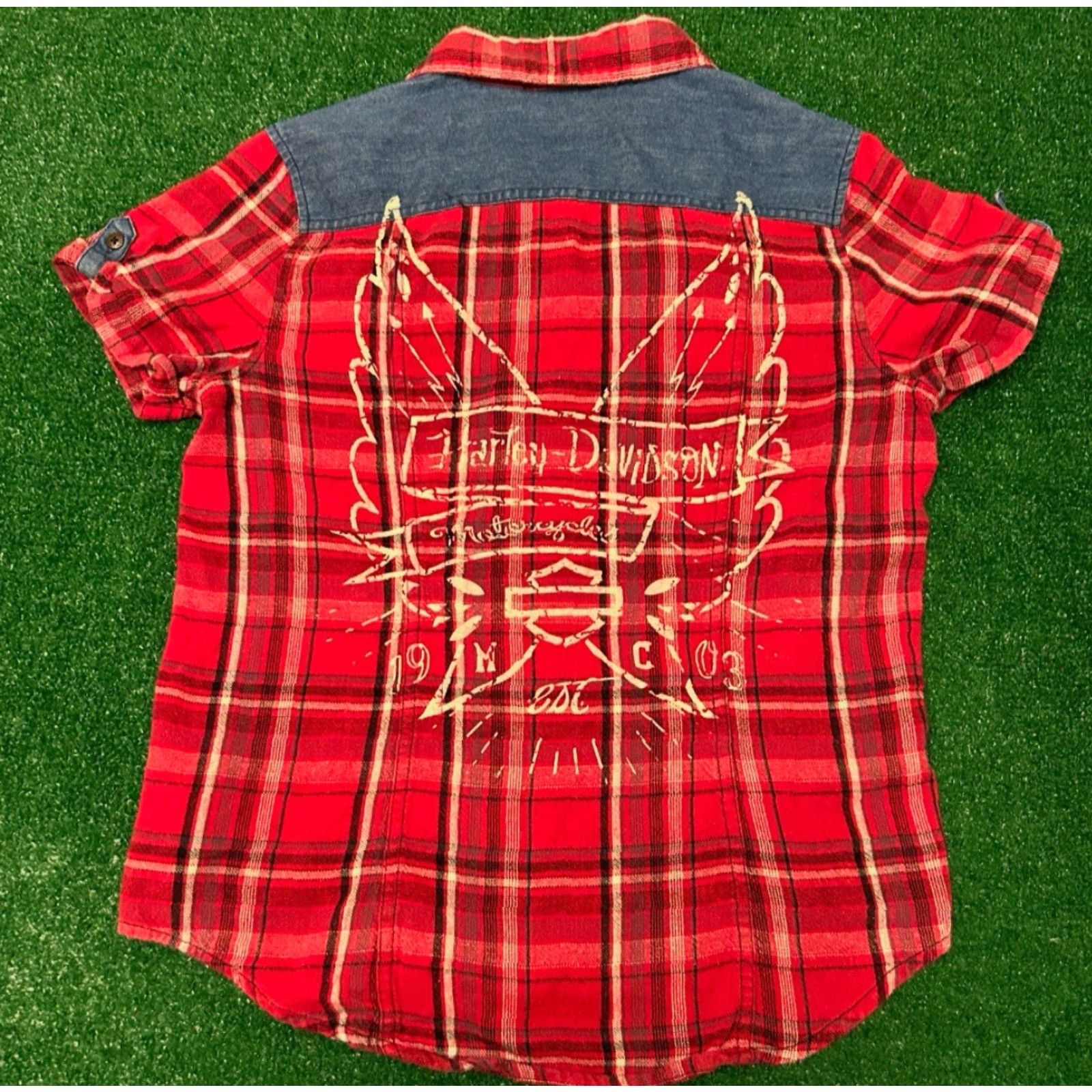 Harley Davidson VINTAGE Harley Davidson Plaid Button Down Shirt Womens Size Medium Biker USA Size M / US 6-8 / IT 42-44 - 4 Thumbnail
