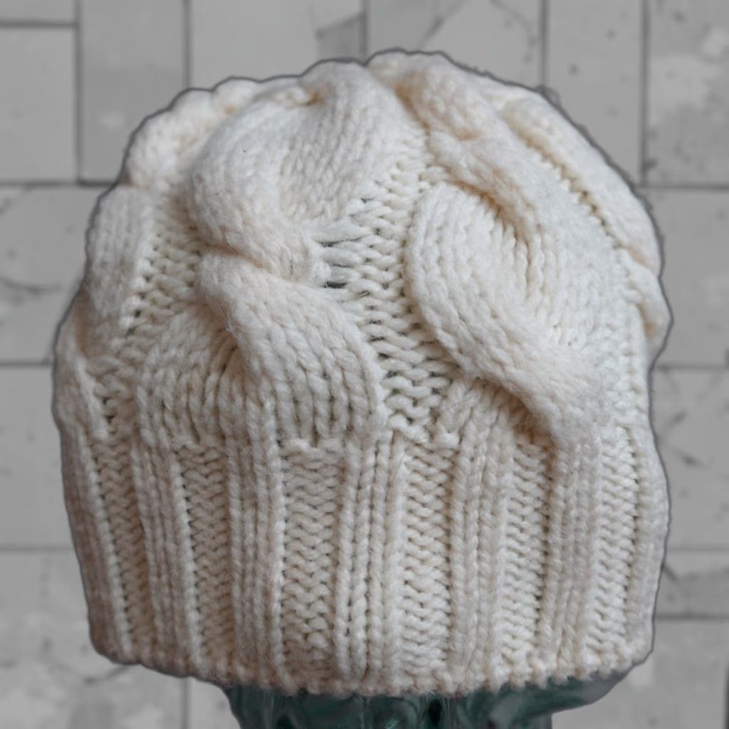 Vintage Saol Womens Beanie OS Beige 100% Merino Wool Gray Cable Knit Hat Size One Size Womens Beanie Size ONE SIZE - 1 Thumbnail