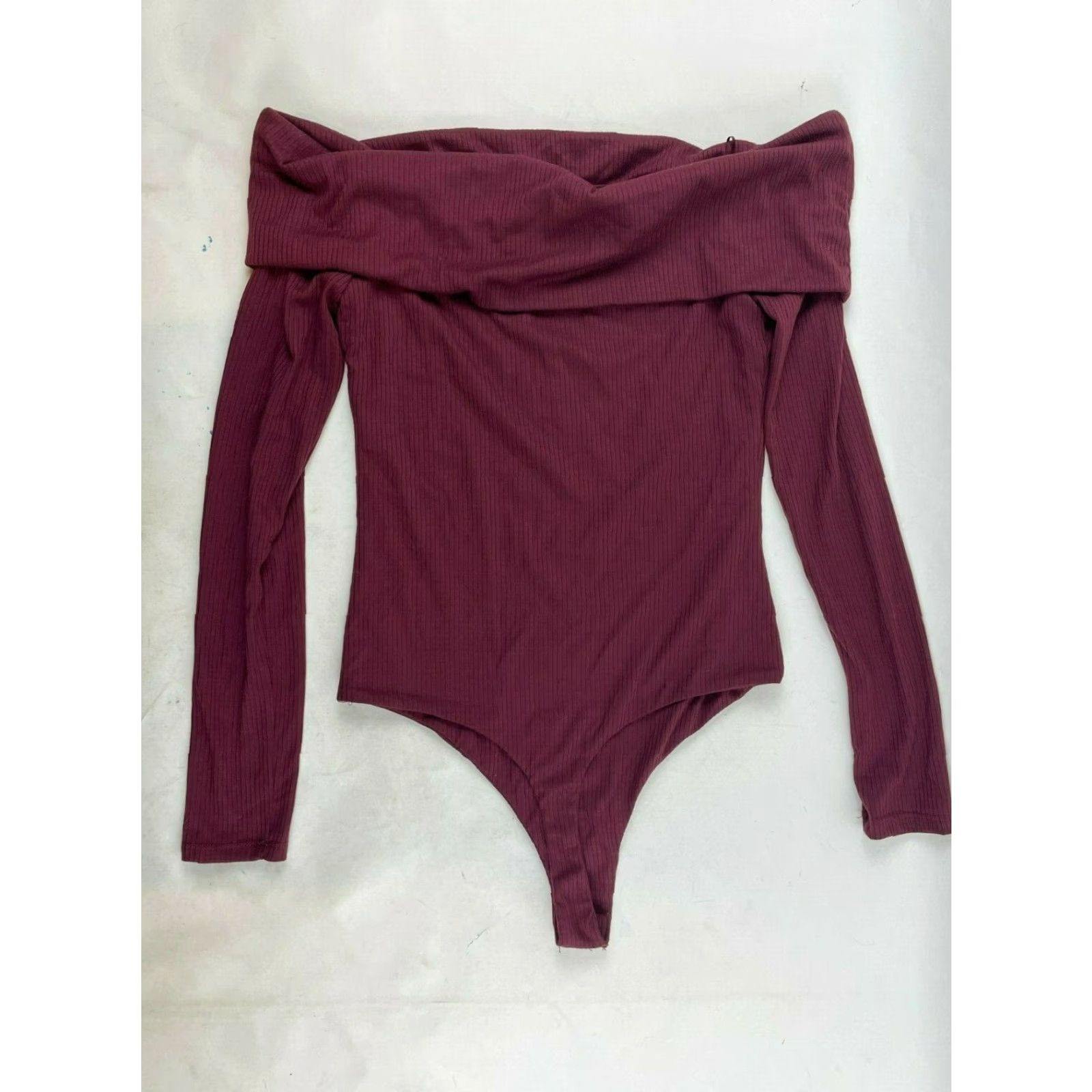 Vintage AFRM Bodysuit Women’s Size S Burgundy Off Shoulder Ribbed Thong Long Sleeve NWT One Piece Size S / US 4 / IT 40 - 2 Thumbnail
