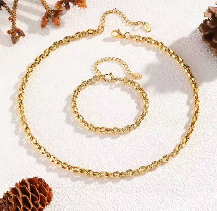 Handmade 5mm Gold Plated Stainless Steel Rolo Chain Bracelet Necklace Size ONE SIZE - 1 Thumbnail