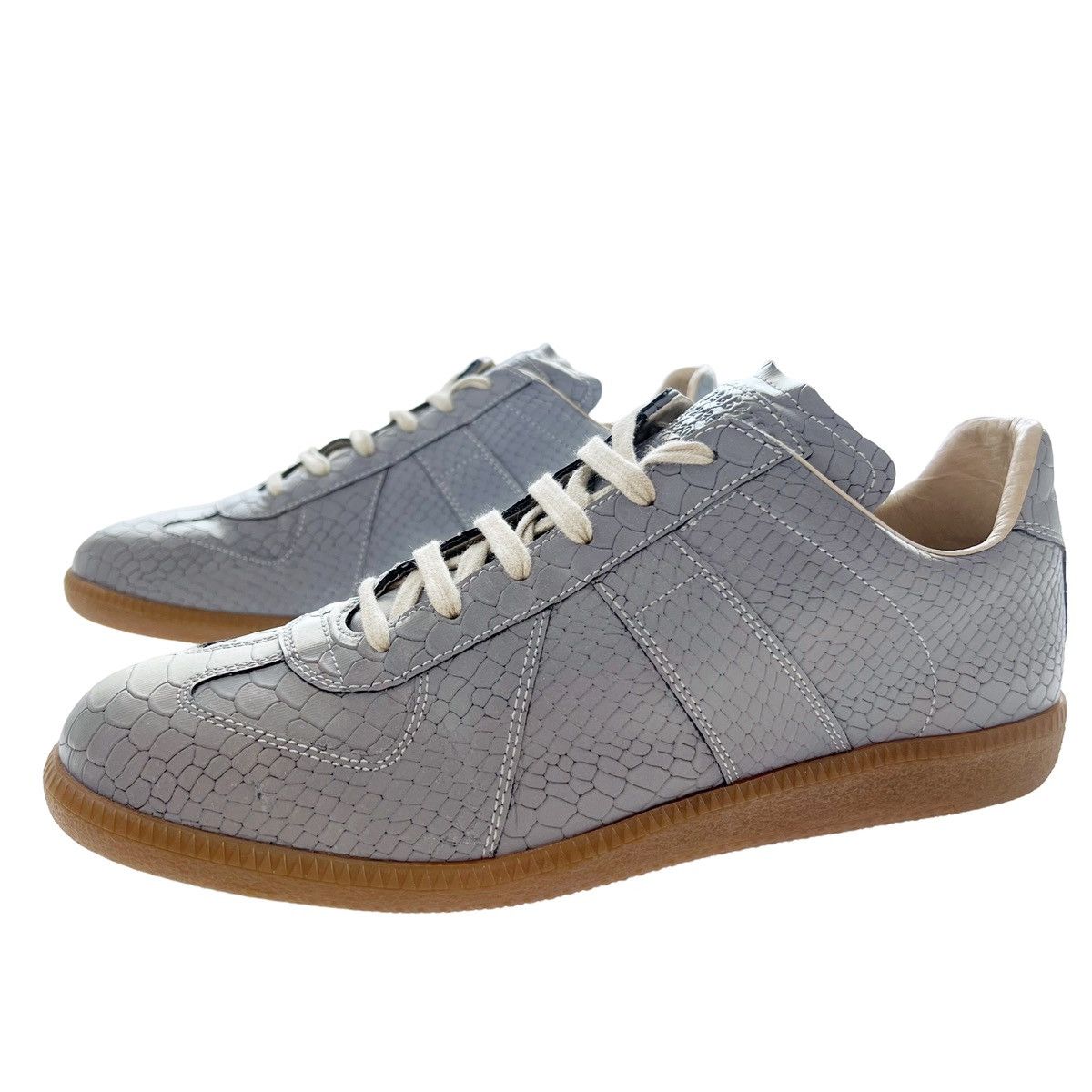 image of Maison Margiela Reflective Python Replica Trainers Shoes in Silver, Men's (Size 9)