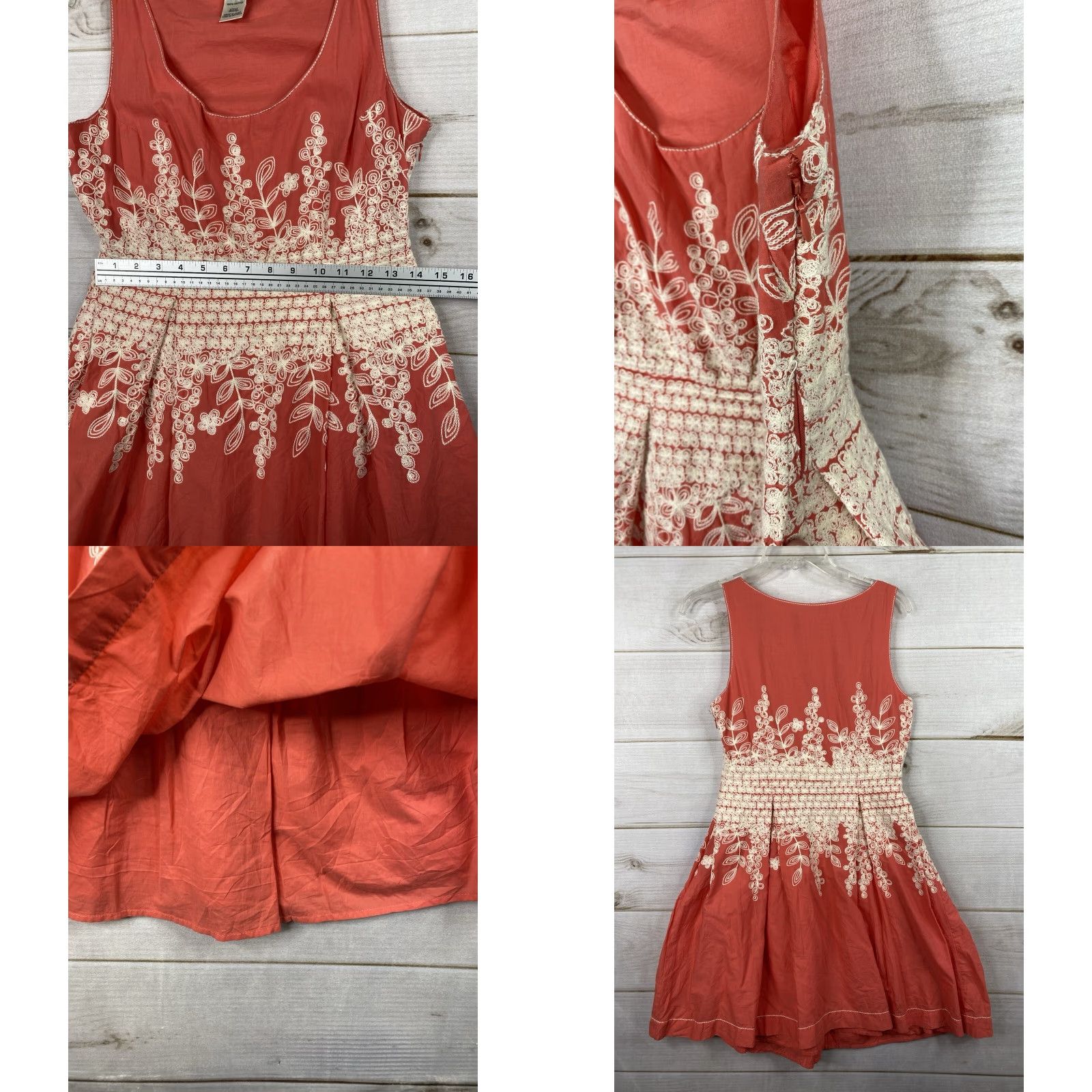 Vintage Sophie Max Dress Shirt Women S Coral Orange Embroidered Lined 100% Cotton Knee Length Scoop Neck A-Line Summer Size S / US 4 / IT 40 - 8 Thumbnail