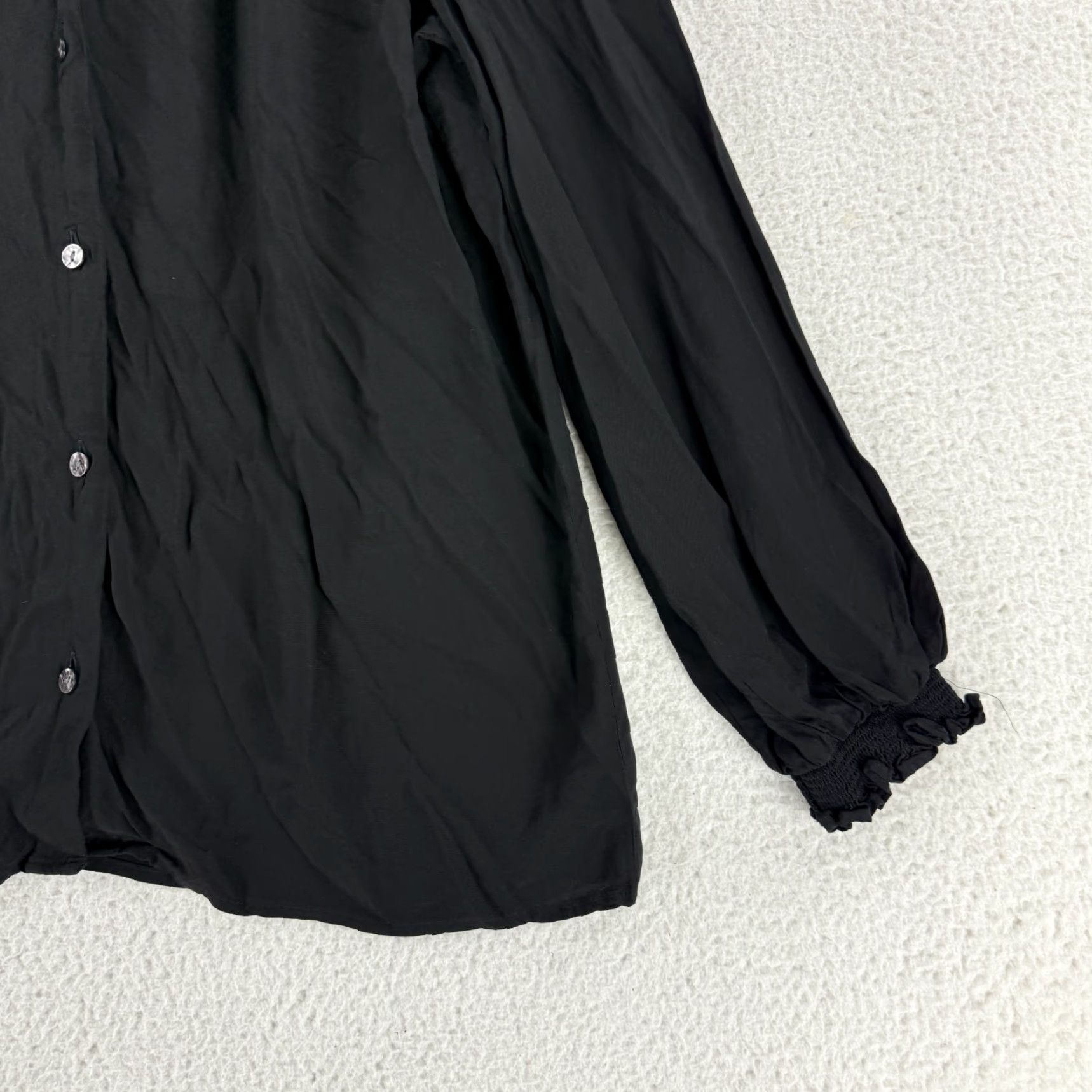 Vintage ModCloth Shirt Womens Large Black Long Sleeve Button Tie Neck Peasant Casual Blouse Size L / US 10 / IT 46 - 3 Thumbnail