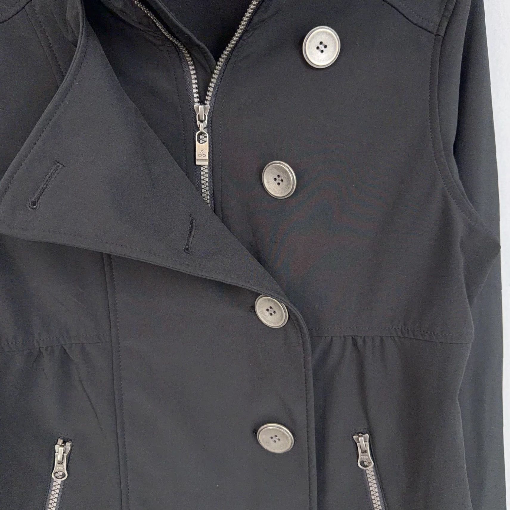 Prana VINTAGE PrAna Jacket Womens Medium Black Softshell Asymmetrical Button Zip Pockets Coat Size M / US 6-8 / IT 42-44 - 5 Thumbnail