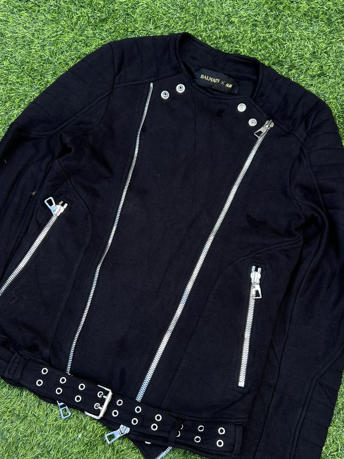Balmain × H&M Balmain x H&M AW2015 Black Cotton Biker Moto Jacket - XS Size US XS / EU 42 / 0 - 4 Thumbnail