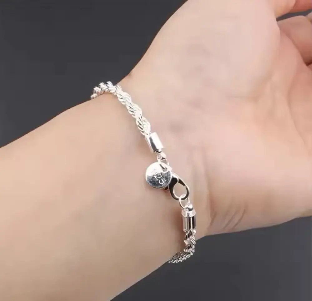 Jewelry 925 Sterling Silver 4MM Twisted Rope Bracelet Size ONE SIZE - 6 Thumbnail