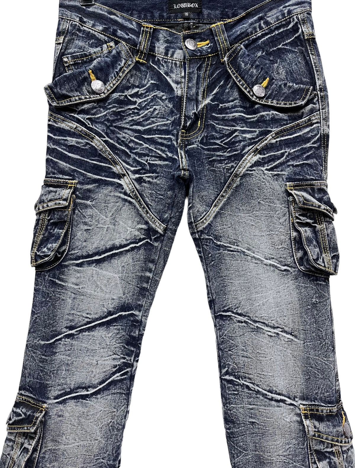 LOWBOX 🔥LOWBOX Distressed Whiskered Multipocket Punk Flare Denim Size US 29 - 9 Thumbnail