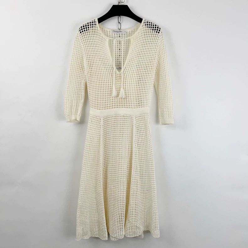 Dior Beige two-piece hollow knitted dress