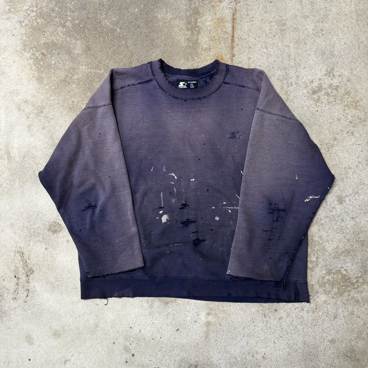 image of Vintage Perfectly Thrashed Paint Faded Crewneck Sweatshirt in Blue, Men's (Size Large)