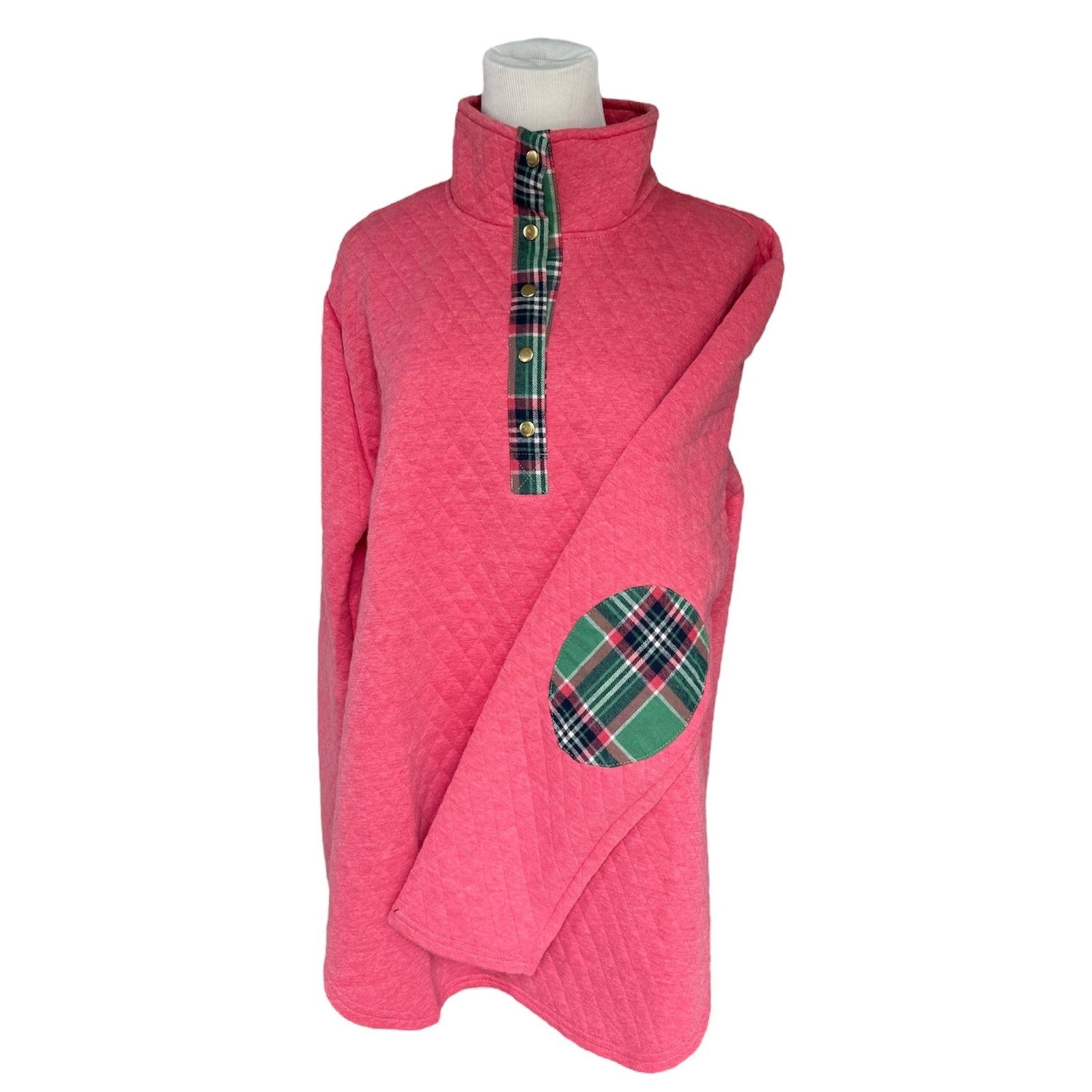 Other NEWLong Sleeve Pink Quilted Snap Pullover Plaid Elbow Patch Size XL / US 12-14 / IT 48-50 - 4 Thumbnail