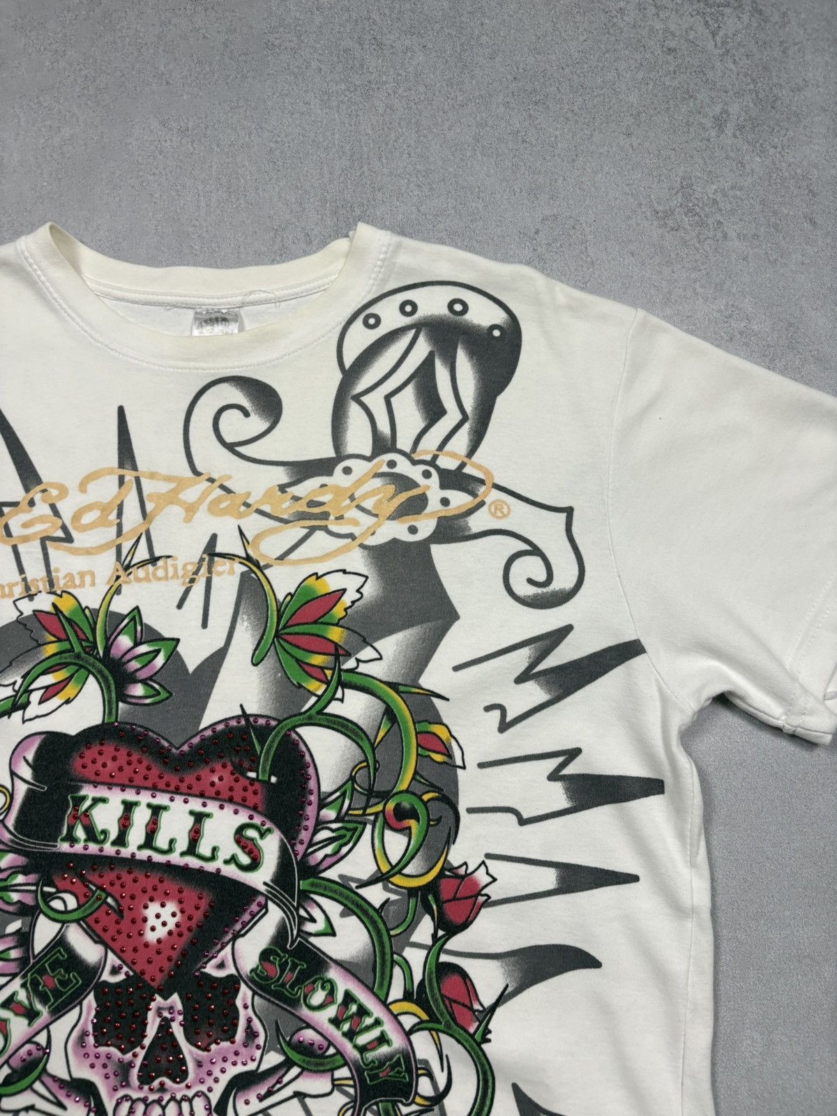 Ed Hardy Ed Hardy Early 2000s “Kills Me Slowly” Rhinestone T-Shirt XL Size US XL / EU 56 / 4 - 3 Thumbnail