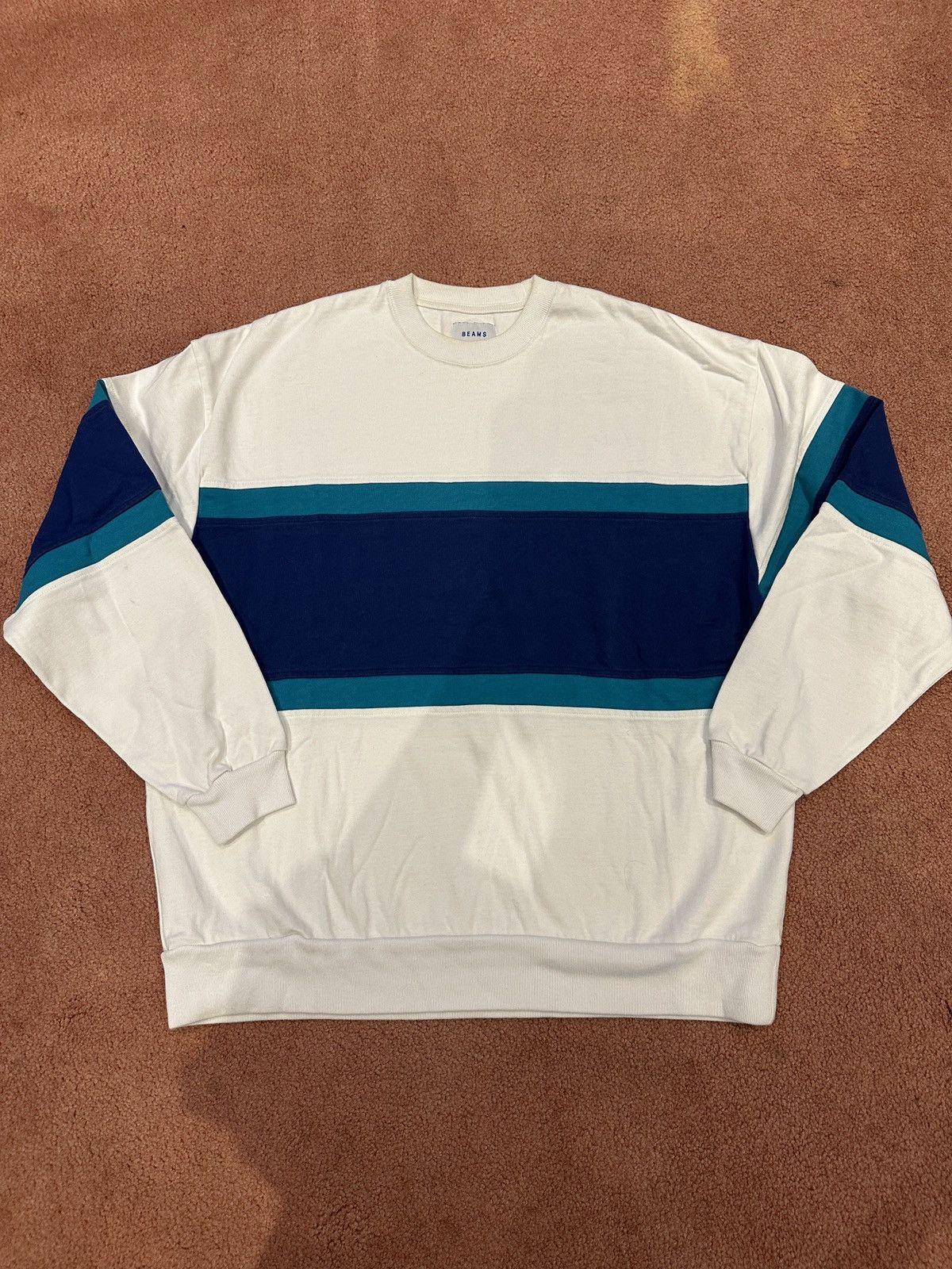 Beams Japan Beams Japan white/blue/teal crewneck sweater Size US S / EU 44-46 / 1 - 1 Thumbnail