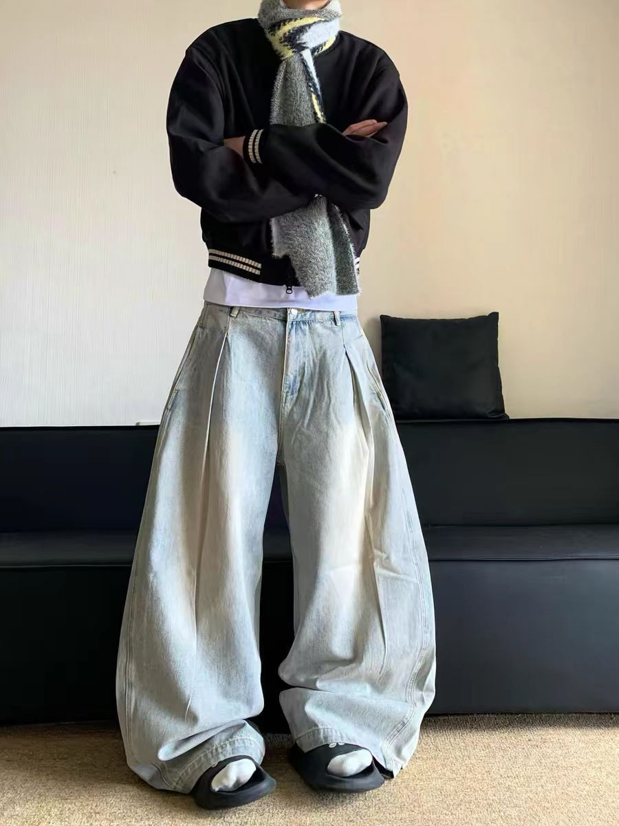 Washed and Aged Machete Wide Leg Jeans