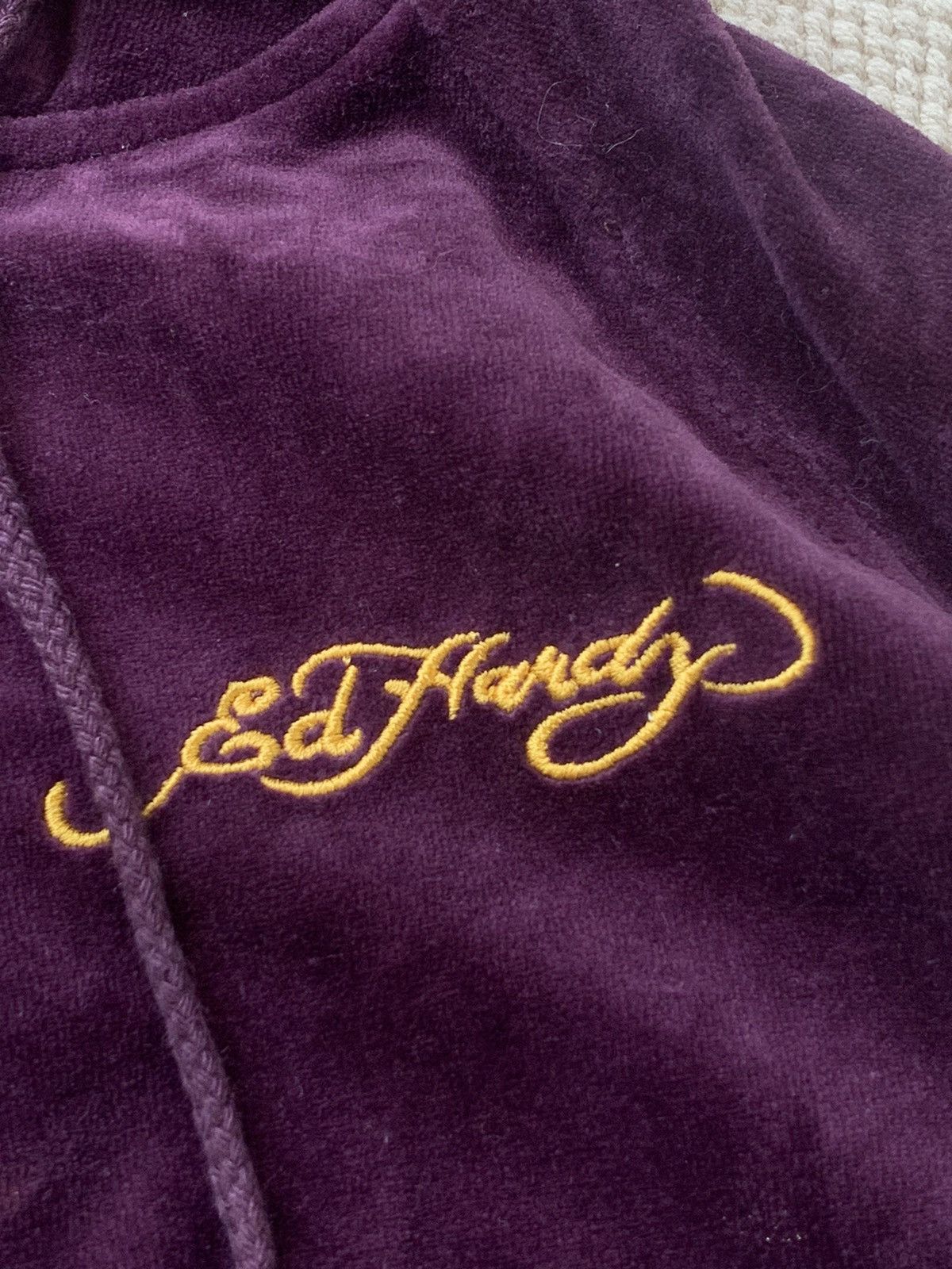 Ed Hardy VINTAGE VELOUR ED HARDY 2000s CROPPED ZIP UP HOODIE Size S / US 4 / IT 40 - 5 Thumbnail