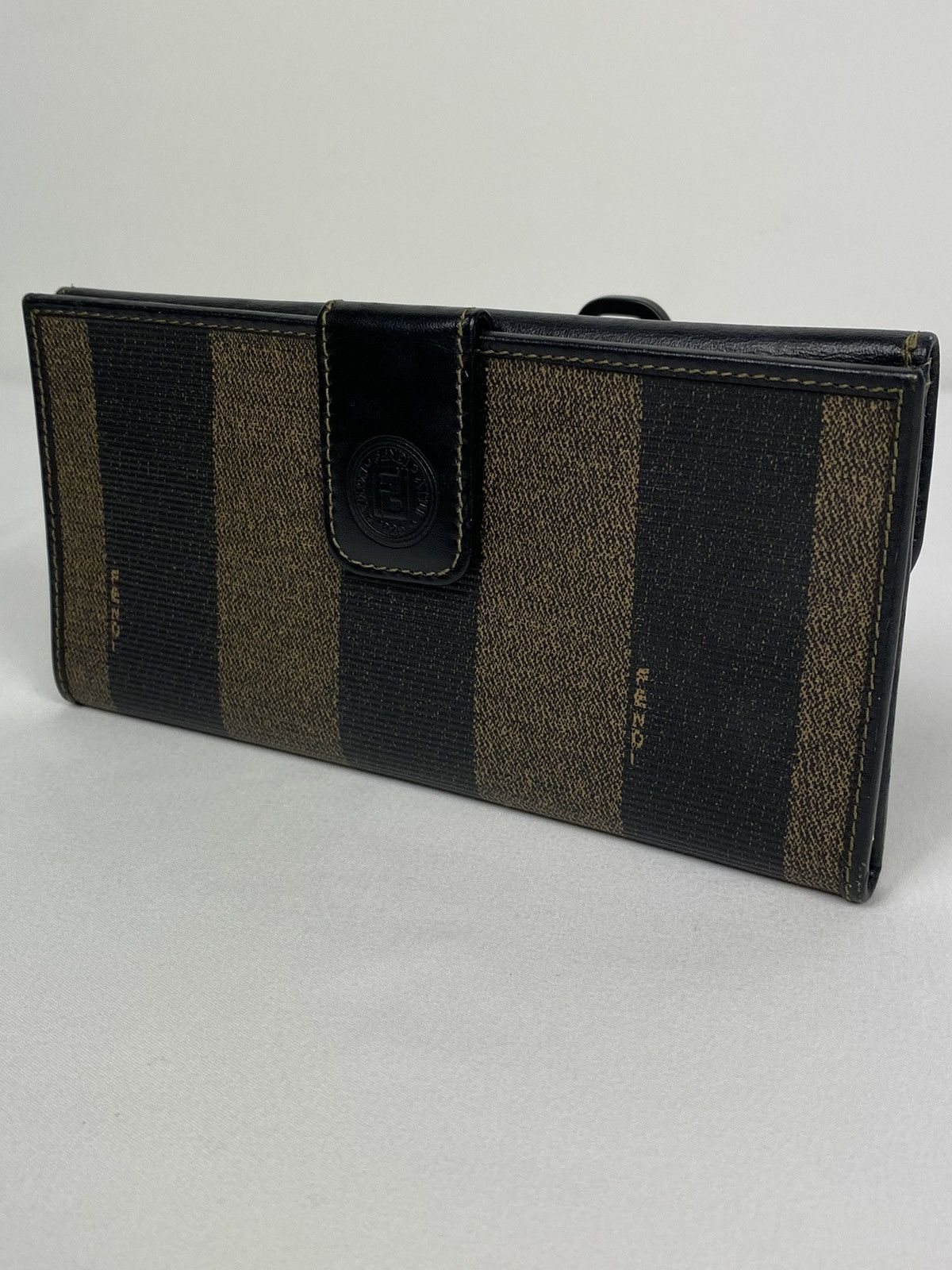 Fendi FF Striped leather long wallet