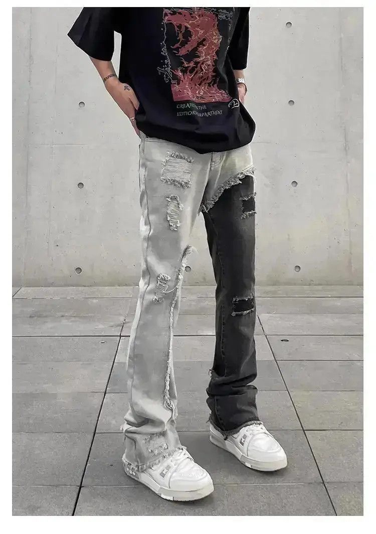Japanese Brand Distressed contrasting color patchwork jeans Size US 30 / EU 46 - 1 Thumbnail