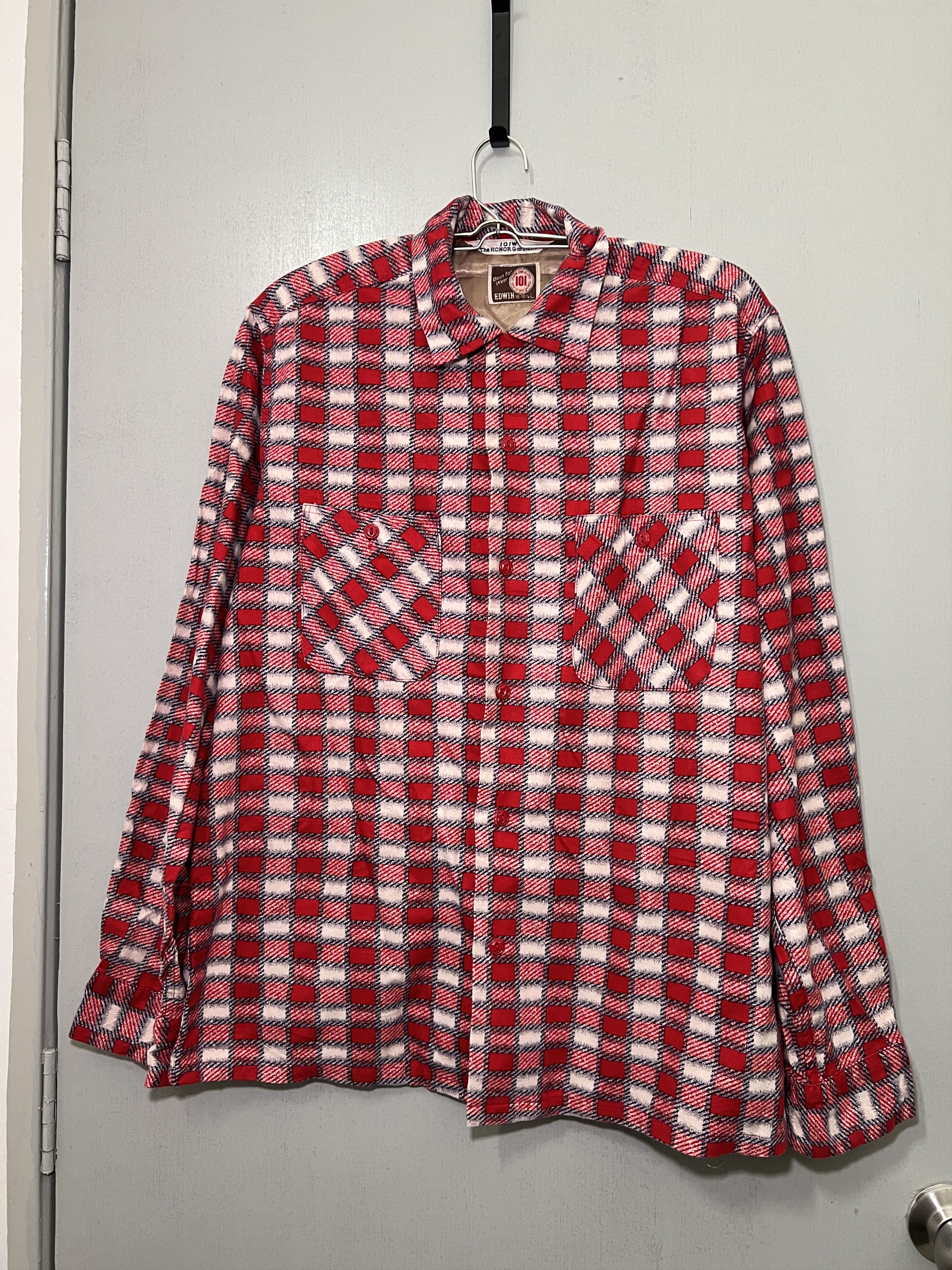 Edwin × Vintage Vintage EDWIN 101 One-0-One Work Flannel Double Pocket Red Size US L / EU 52-54 / 3 - 1 Thumbnail