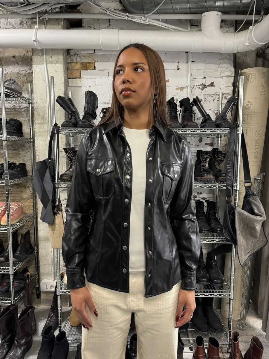 Designer × Moschino × Vintage Moschino Sleek Eco Leather Black Shirt Size S / US 4 / IT 40 - 1 Thumbnail