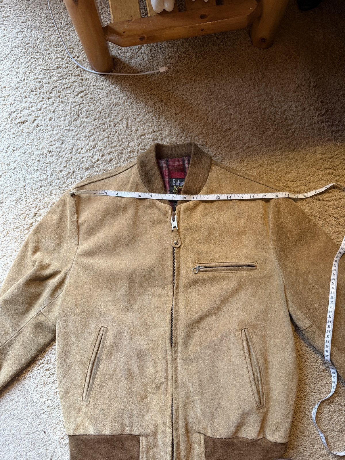 Schott Schott NYC Men's Suede Leather Bomber Jacket Large Tan Lined Size US L / EU 52-54 / 3 - 8 Thumbnail