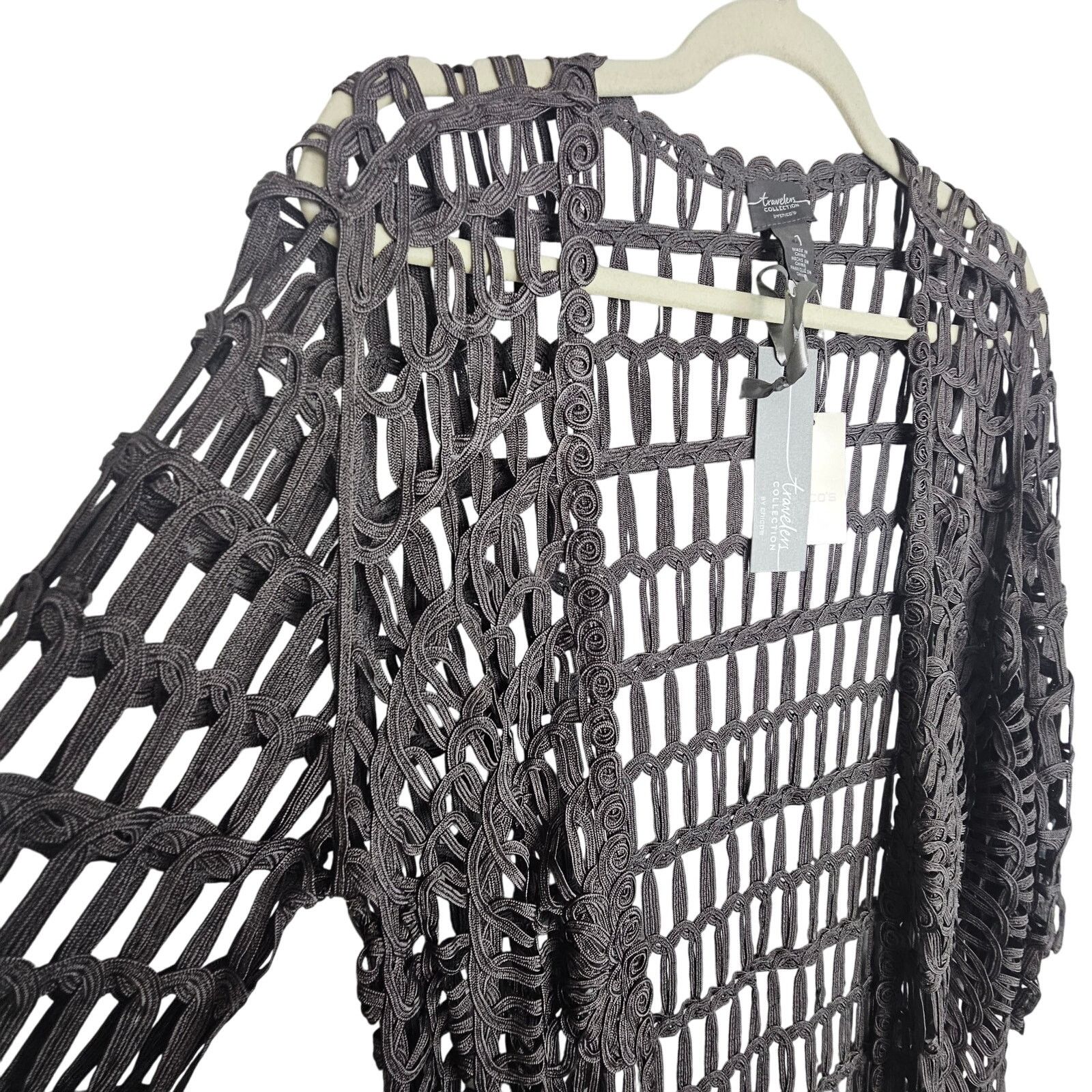Chicos Chicos Travelers Womens Brown Crochet Cardigan Jacket Sz M Size M / US 6-8 / IT 42-44 - 5 Thumbnail