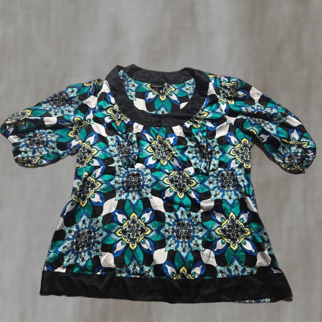 Vintage Lane Bryant Shirt Adult Women 22/24 Blue Floral Scoop Neck Short Sleeve Blouse FABRIC: Polyester Plus Size Casual Size 3XL / US 20-22 - 1 Thumbnail