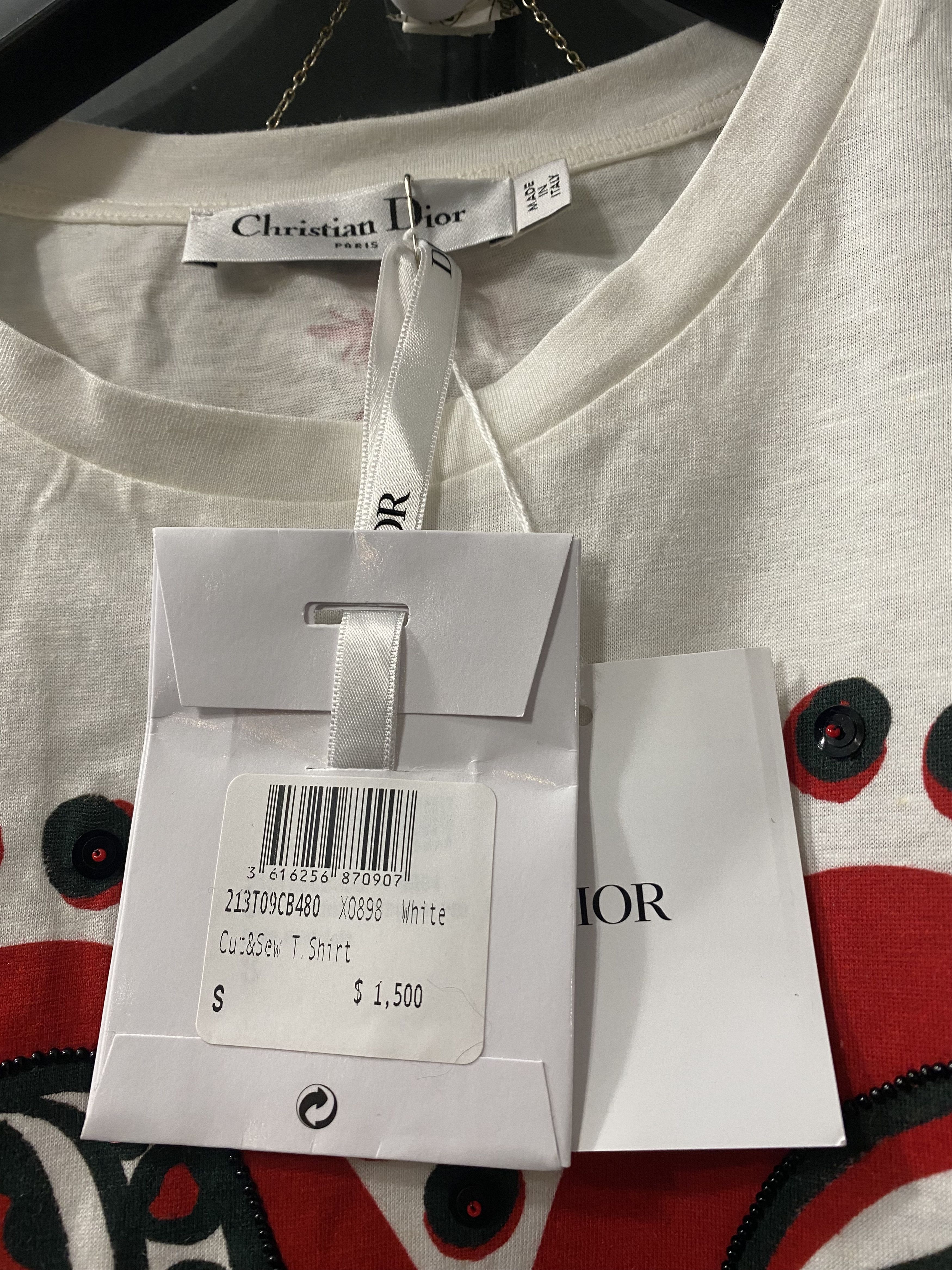 Dior Sequin-Embellished T-Shirt in White SZ S NWT MSRP $1500 Size S / US 4 / IT 40 - 7 Thumbnail