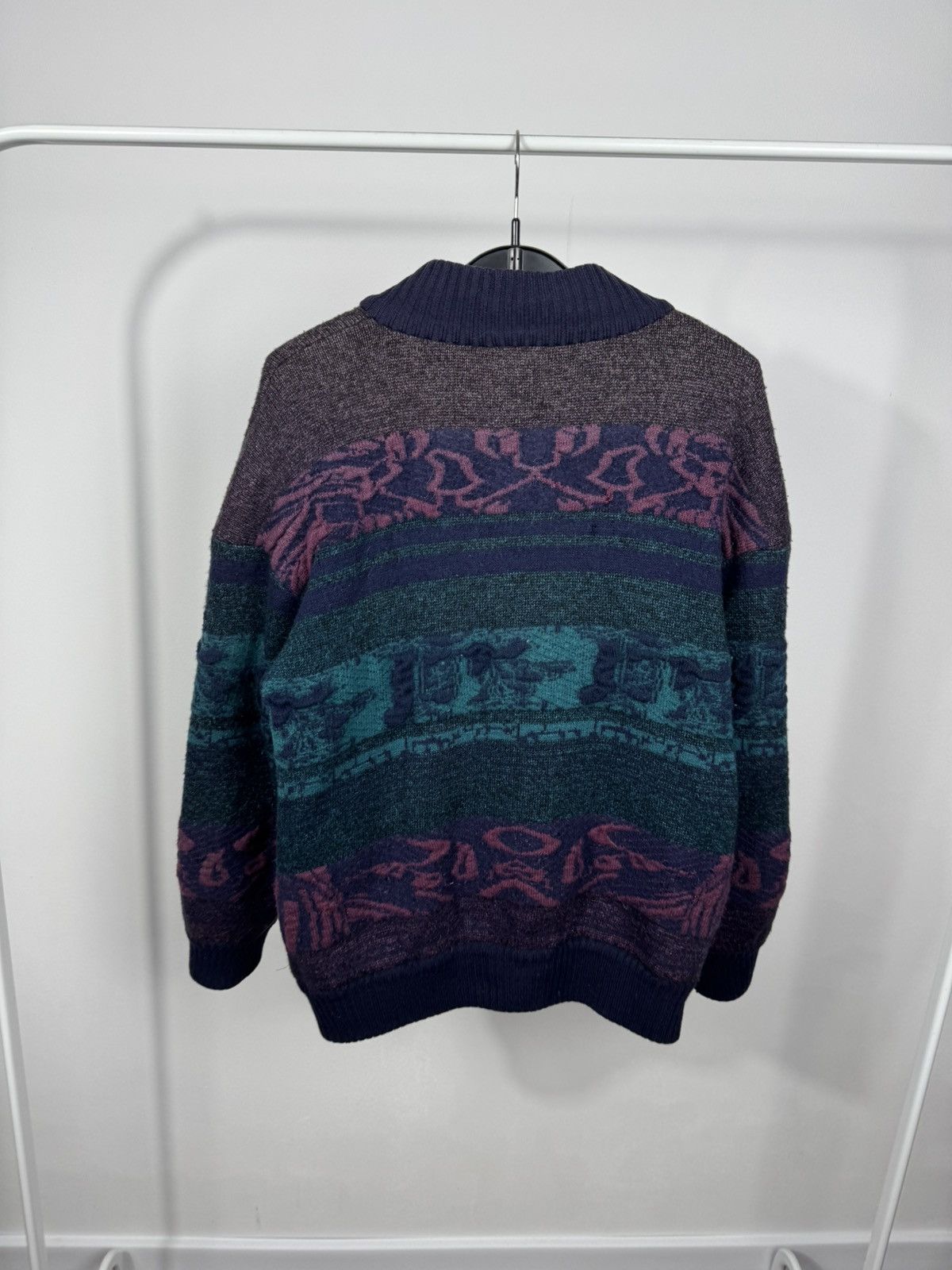 Other Vintage Abstract Pattern Knit Bomber Jacket Wool Blend 50 Size US XL / EU 56 / 4 - 16 Thumbnail