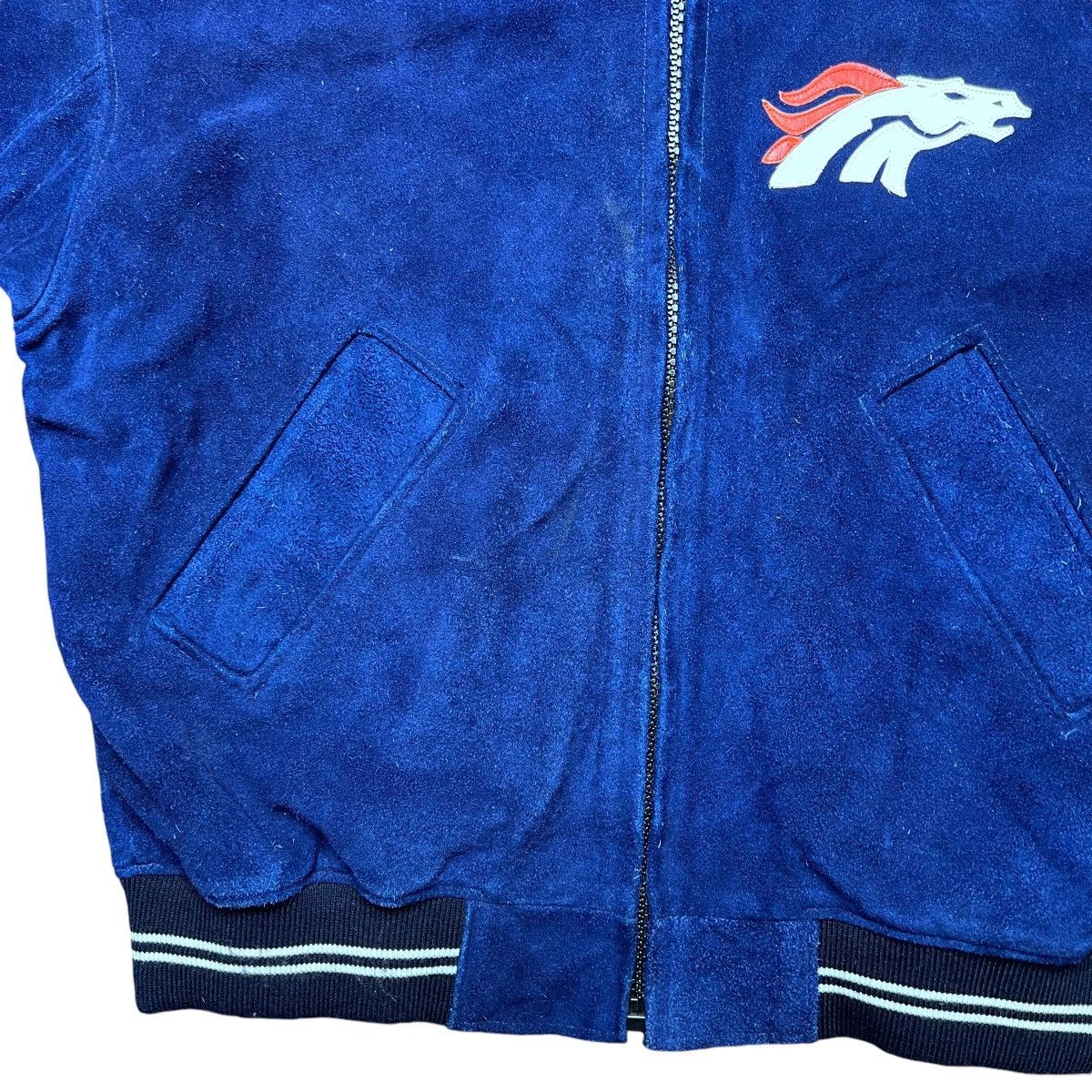 NFL × Vintage Vintage 1990s NFL Denver Broncos Blue Suede Zip Up Jacket Size US XL / EU 56 / 4 - 9 Thumbnail