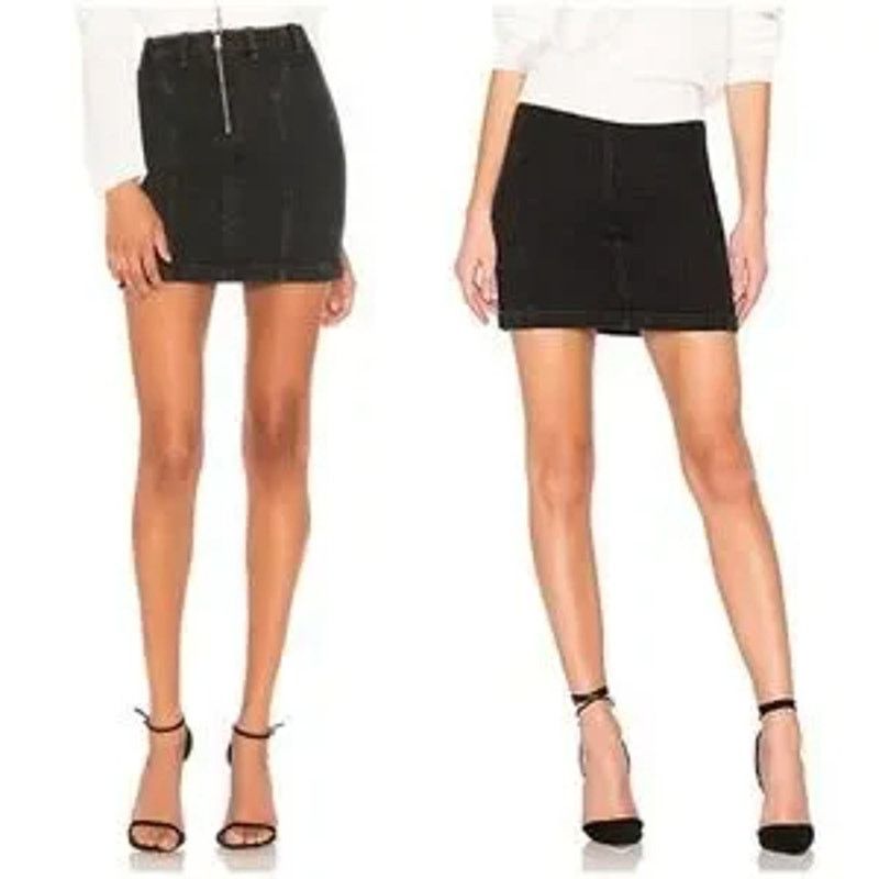 Agolde Agolde Siouxise Zip Back Asphalt Black Denim Mini Skirt NWT Size 24" / US 00 / IT 34 - 1 Thumbnail